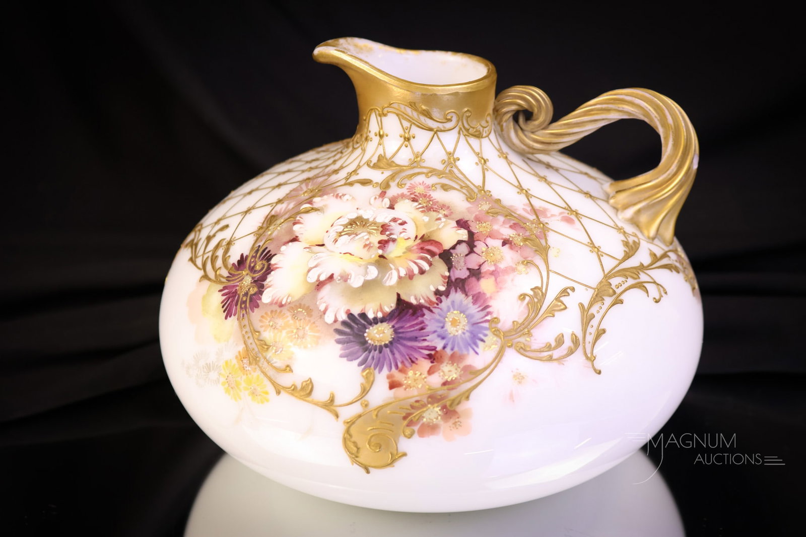 Signed Mt. Washington Colonial Ware Glass Dresden Floral Decorated Ewer (1 of 7)
