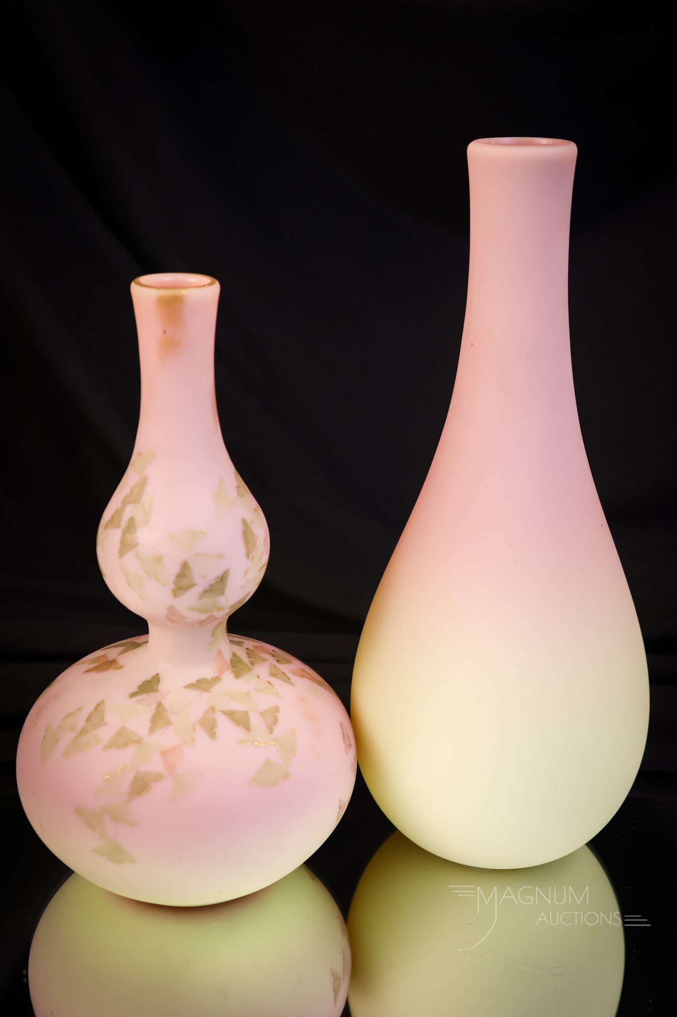 2 pc Lot Mt Washington Burmese Glass Vases Decorated & More (1 of 9)