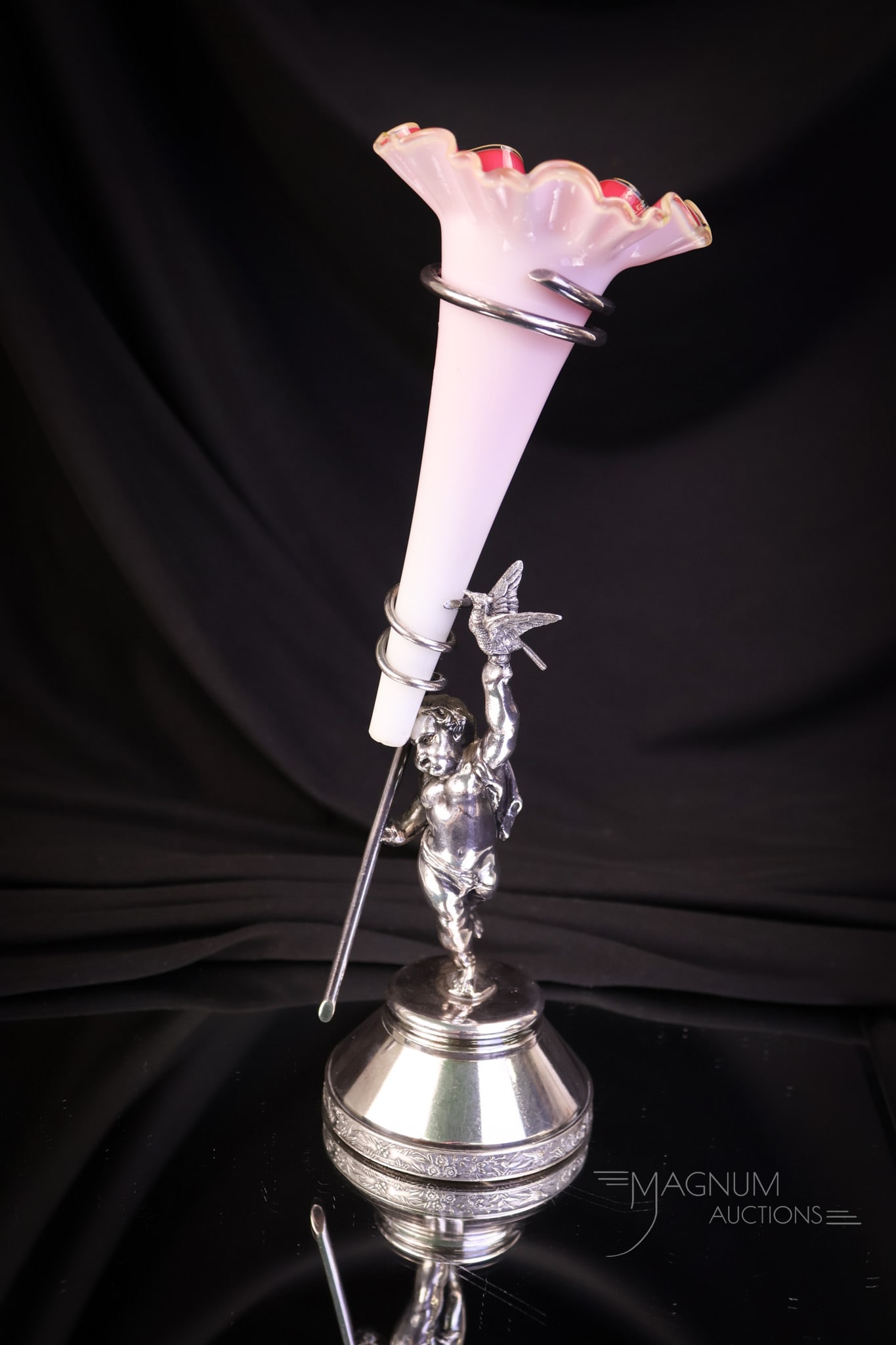 Victorian Racine Silverplate Cased Glass Enameled Bud Vase (1 of 8)