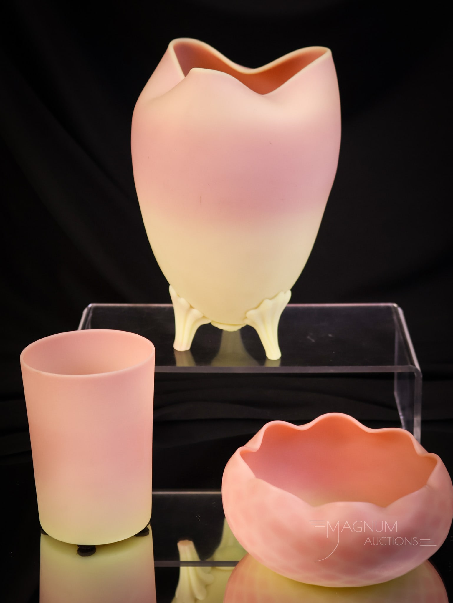 3 pc Lot Mt. Washington Victorian Burmese Art Glass (1 of 9)