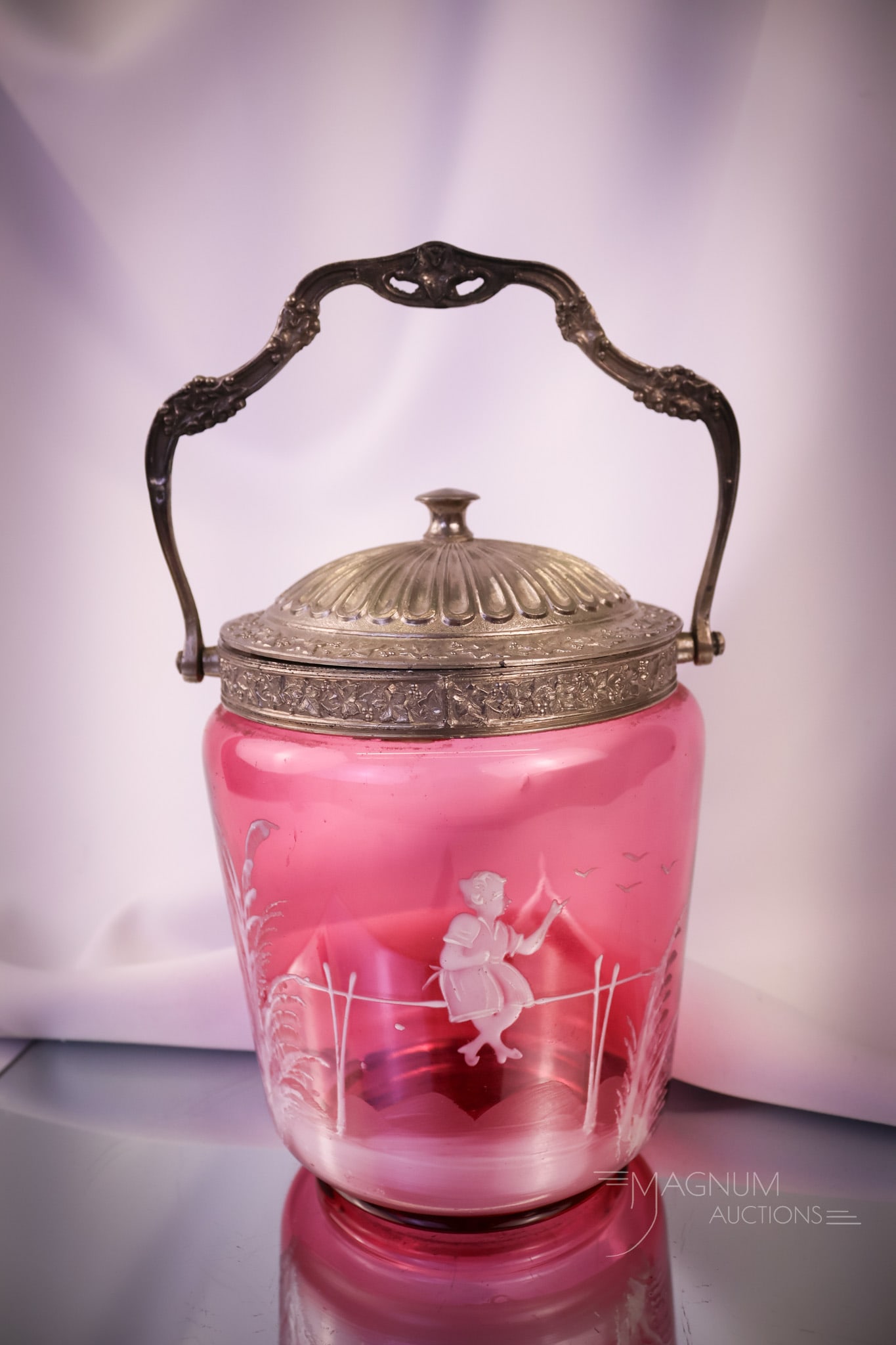 Cranberry Mary Gregory Enamel Decorated Biscuit Jar (1 of 7)