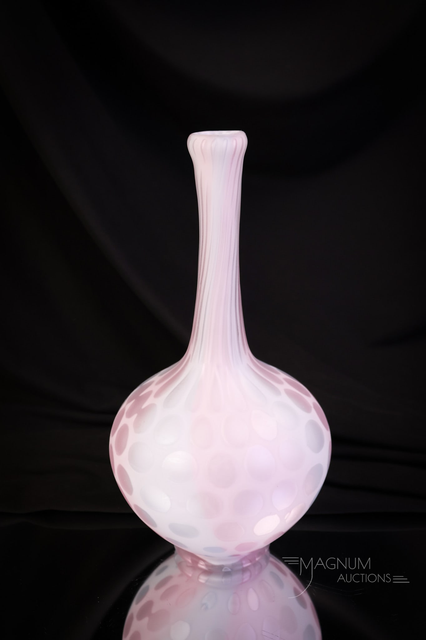 Victorian Rainbow Mother of Pearl Satin Glass 9 1/4" Art Glass Vase: A beautiful example of a Victorian rainbow mother-of-pearl, satin glass vase. This piece is in the raindrop or coinspot pattern. The vase measures 9 1/4" tall and 4 1/2" wide. SHIPPING NOTICE: If you 