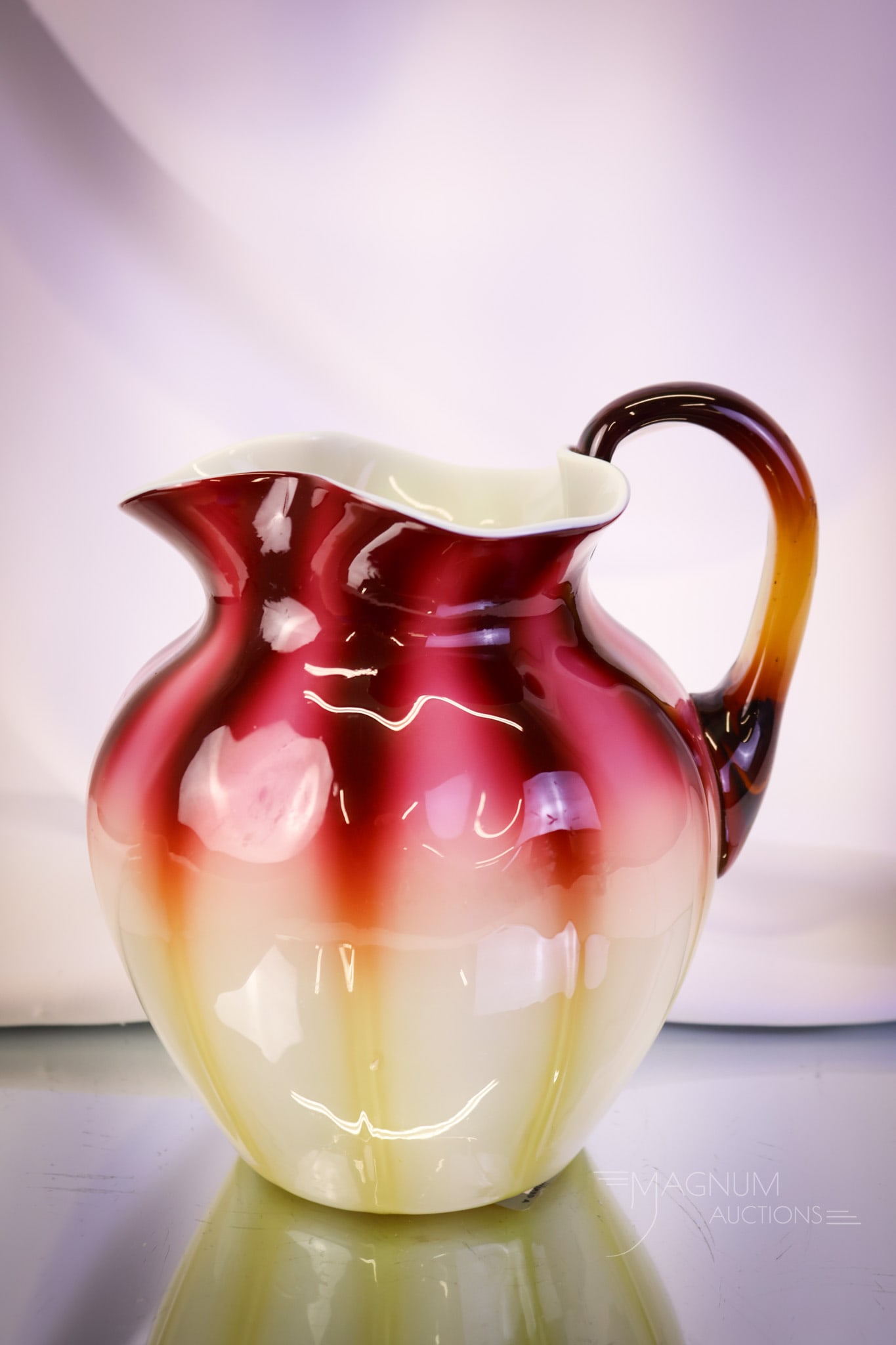Victorian New England Glass Plated Amberina Water Pitcher - 11