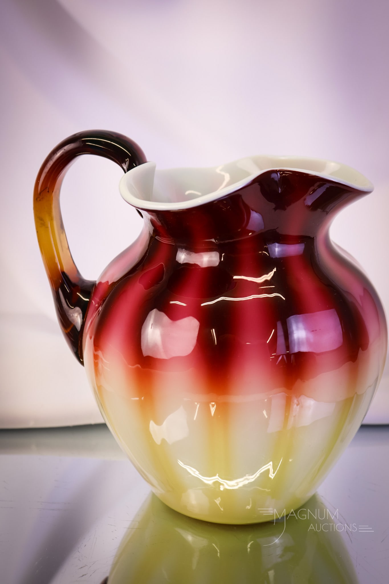 Victorian New England Glass Plated Amberina Water Pitcher - 4