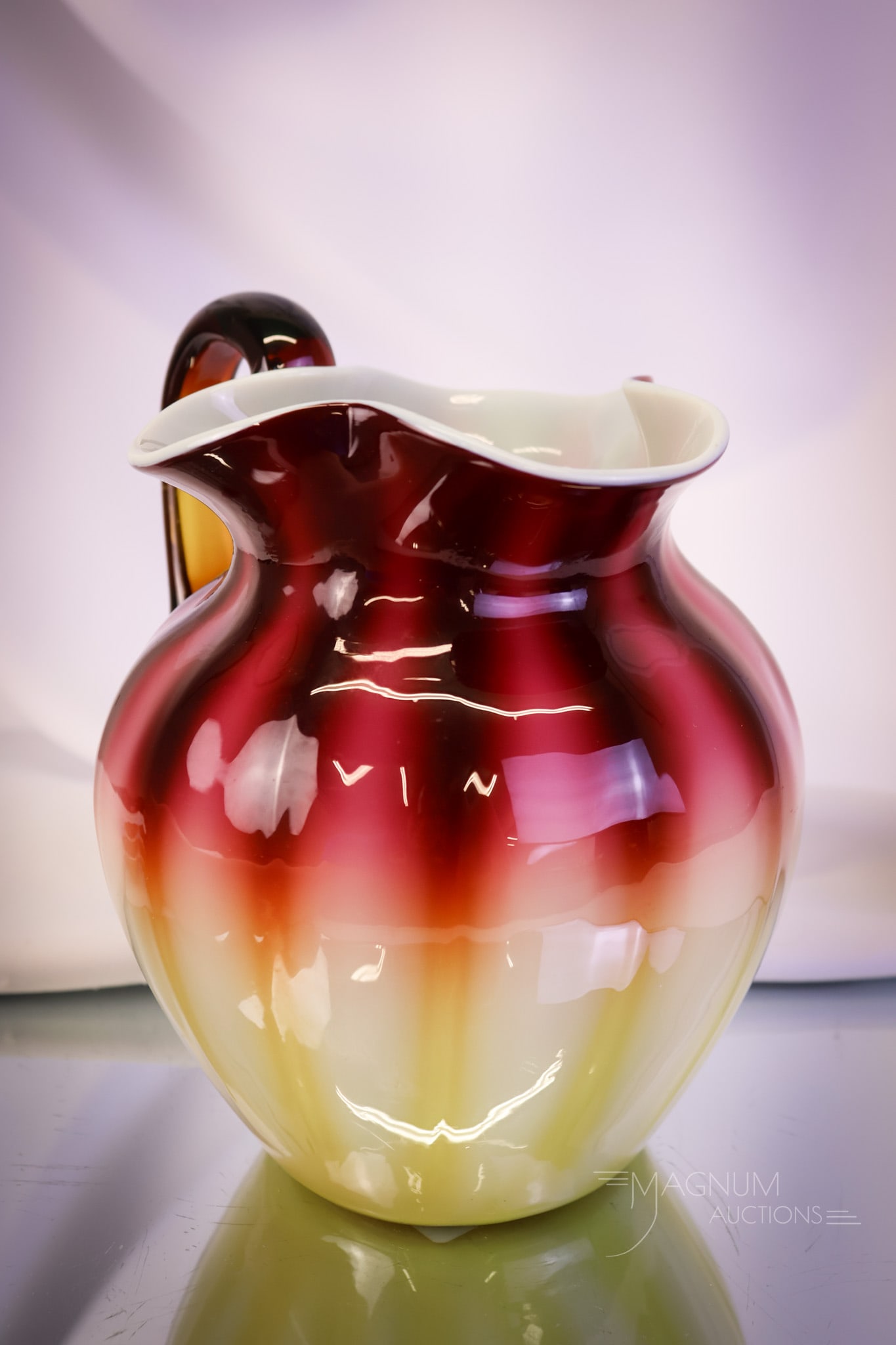 Victorian New England Glass Plated Amberina Water Pitcher - 5