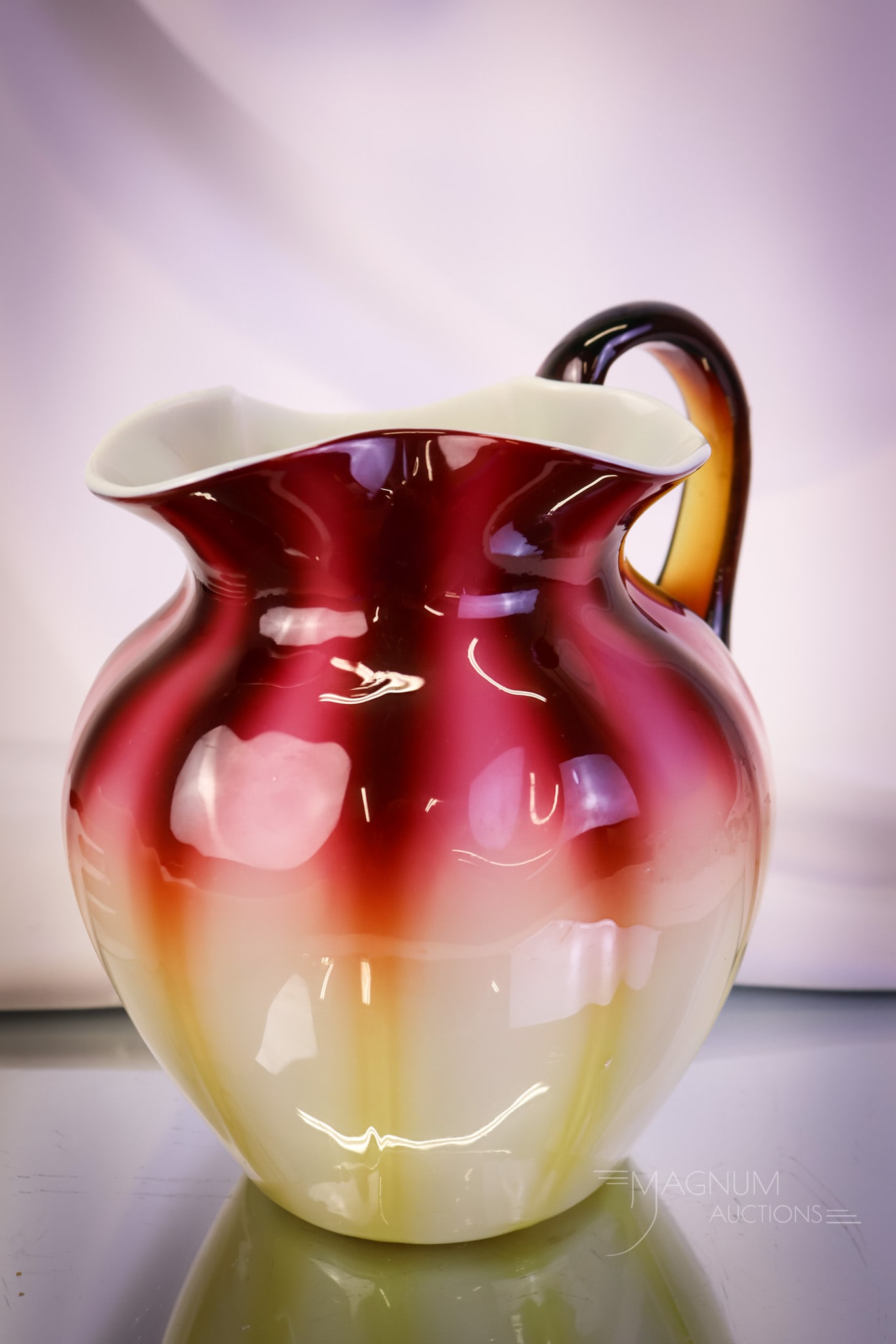 Victorian New England Glass Plated Amberina Water Pitcher - 6