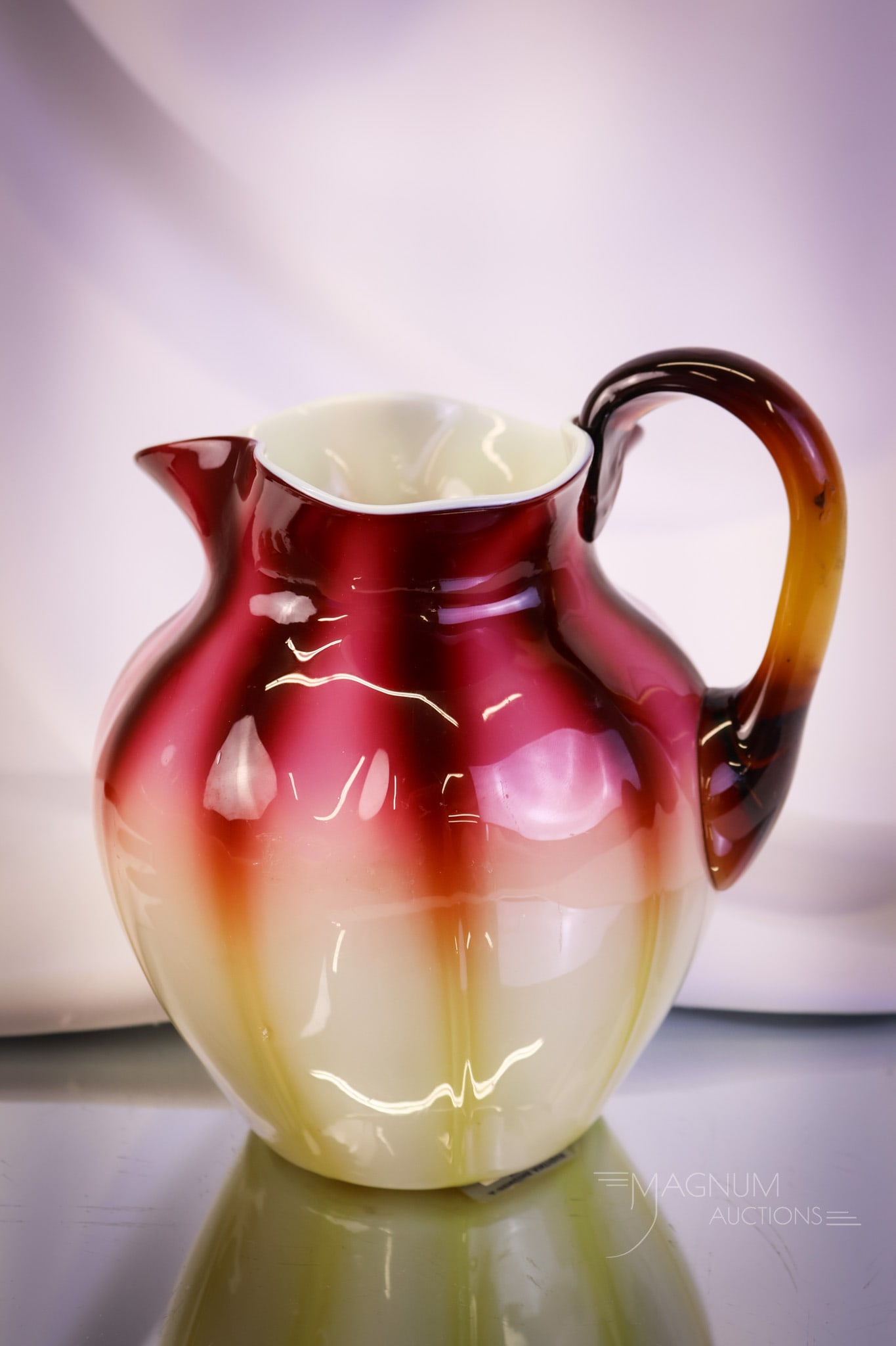 Victorian New England Glass Plated Amberina Water Pitcher - 7