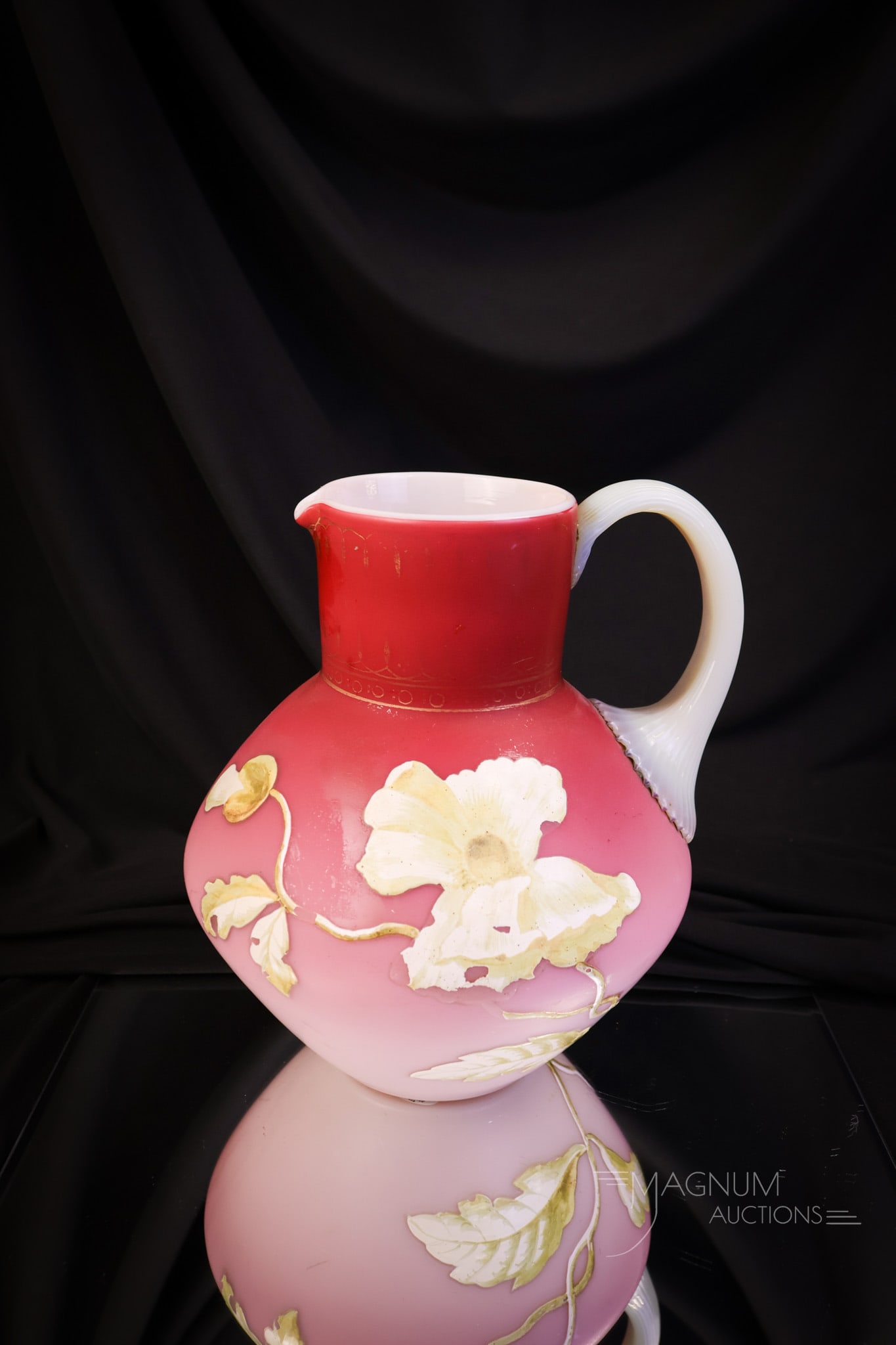 Victorian Peachblow Decorated Uranium Art Glass Water Pitcher (1 of 7)