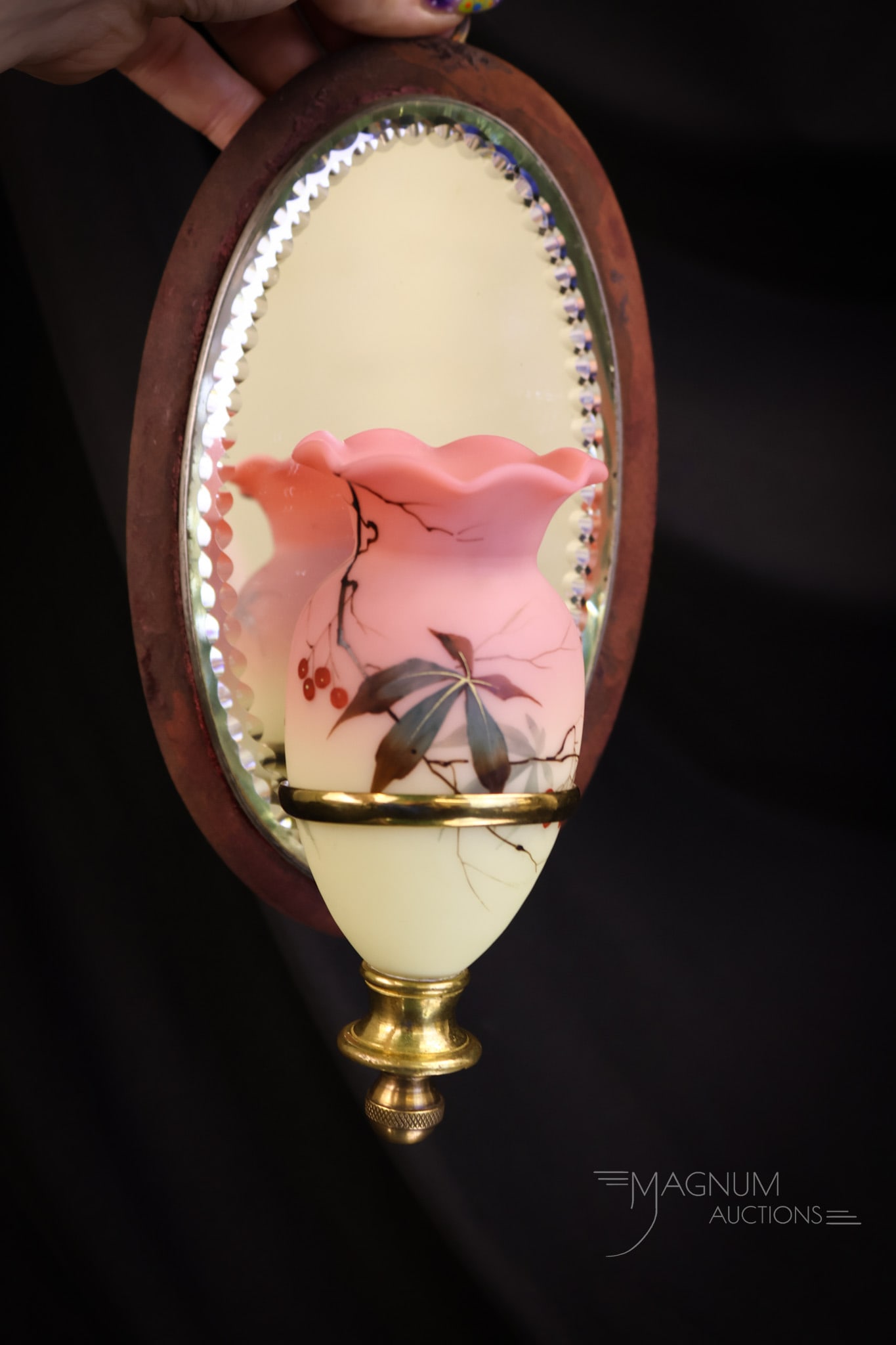 Webb Burmese Victorian Glass Beveled Mirror Wall Sconce (1 of 11)