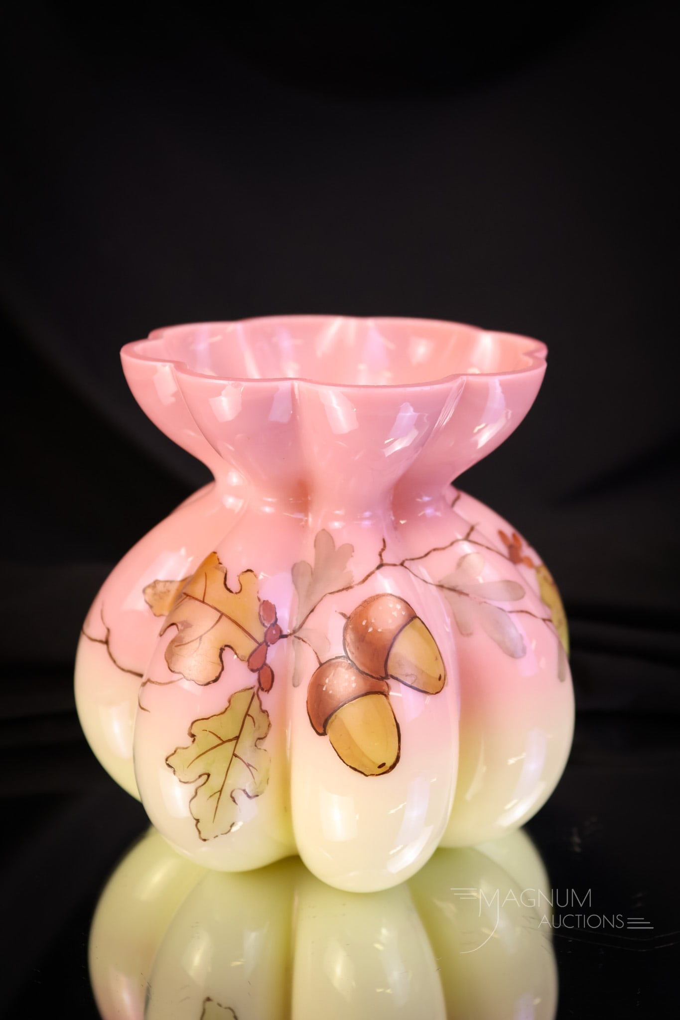 Large 4" Webb Glossy Burmese Decorated Victorian Glass Vase (1 of 6)