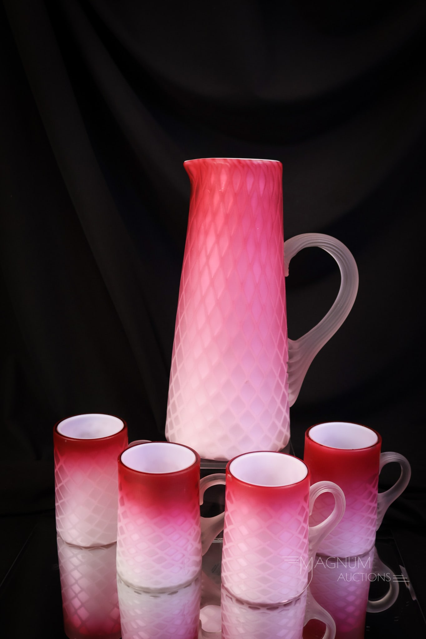 5 pc Victorian Tankard Mother of Pearl Satin Glass Water Set (1 of 9)