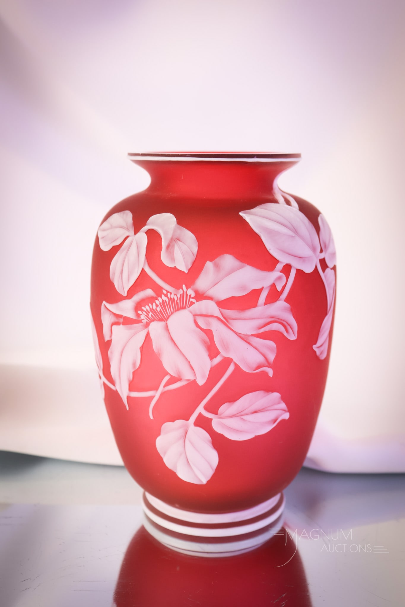Victorian English Cameo Cranberry & White Glass Cabinet Vase Clematis (1 of 8)