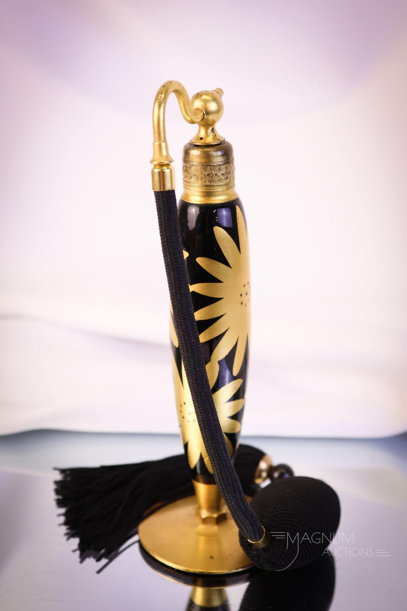 Devilbiss Perfume Atomizer Gilt decorated Black Glass - 2