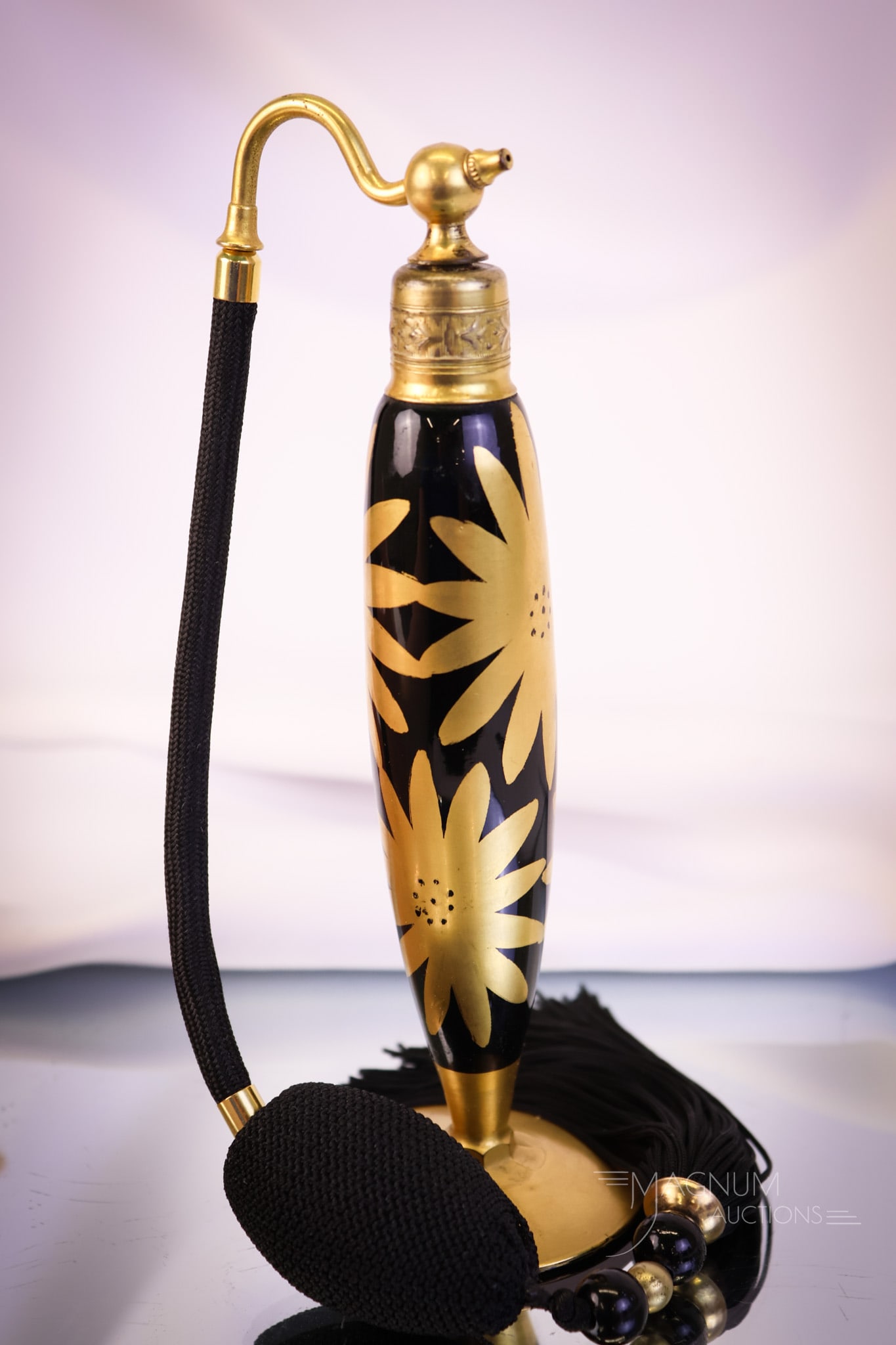 Devilbiss Perfume Atomizer Gilt decorated Black Glass - 3