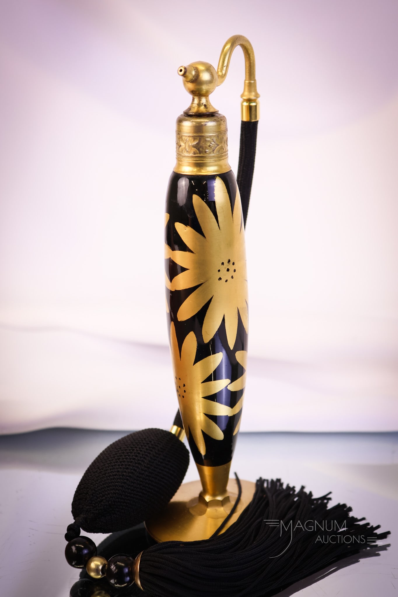 Devilbiss Perfume Atomizer Gilt decorated Black Glass - 4