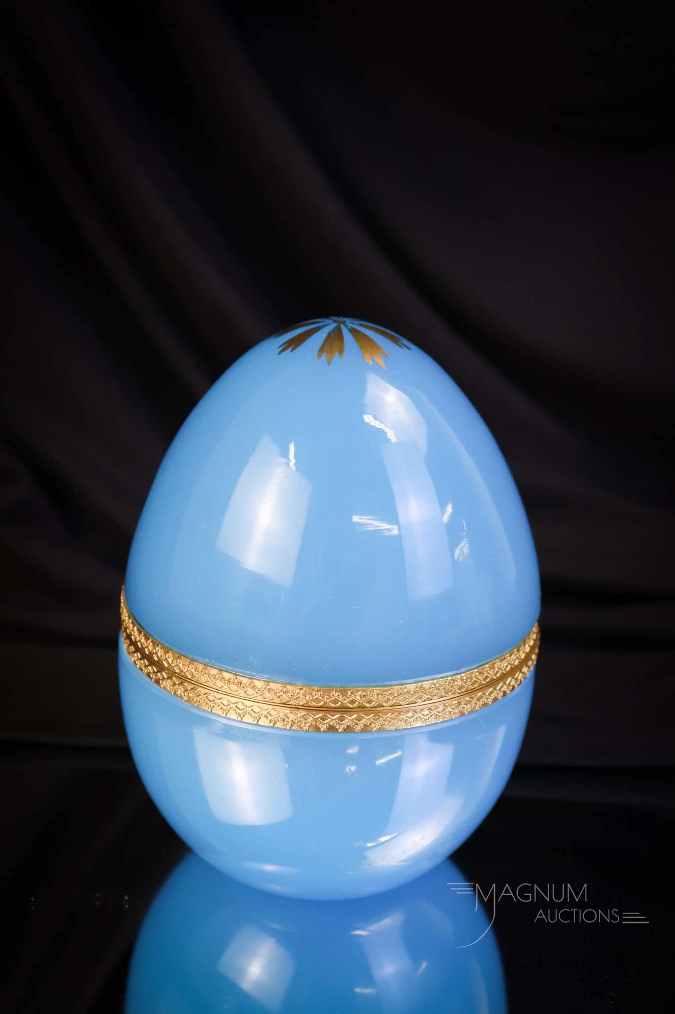 French Blue Opaline Glass Egg Jewelry Casket (1 of 5)