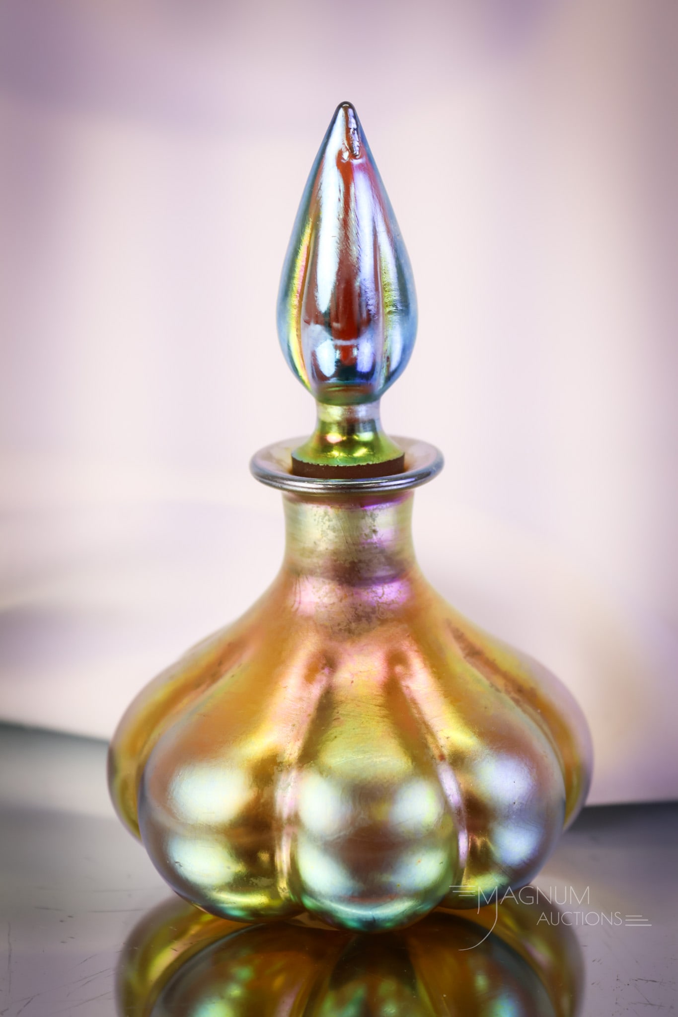 Signed "Steuben Aurene 1455" Steuben Gold Aurene Glass Perfume Bottle (1 of 8)