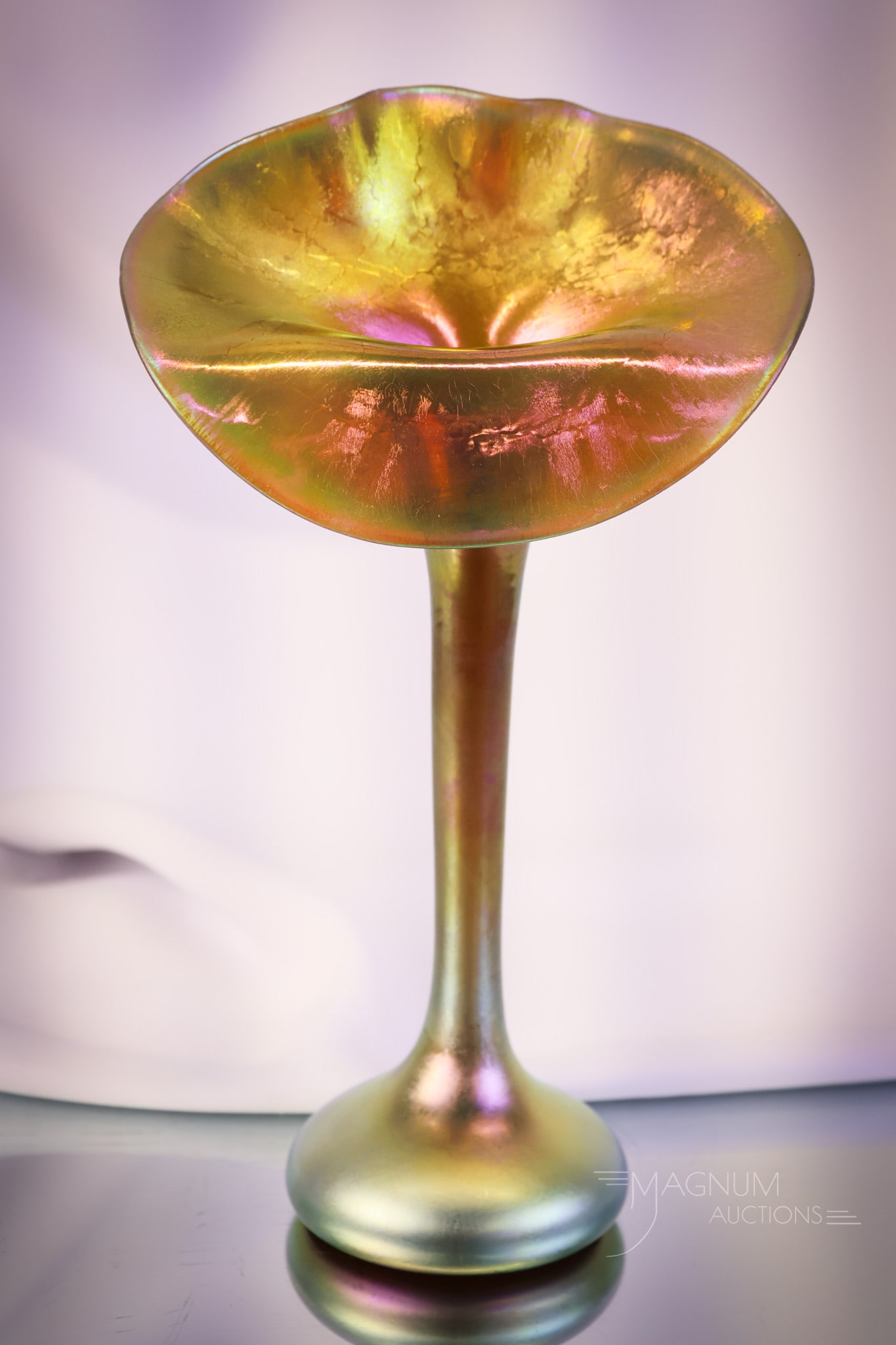 Gold Iridescent Art Glass Onion Skin Jack in the Pulpit 11" Vase (1 of 9)