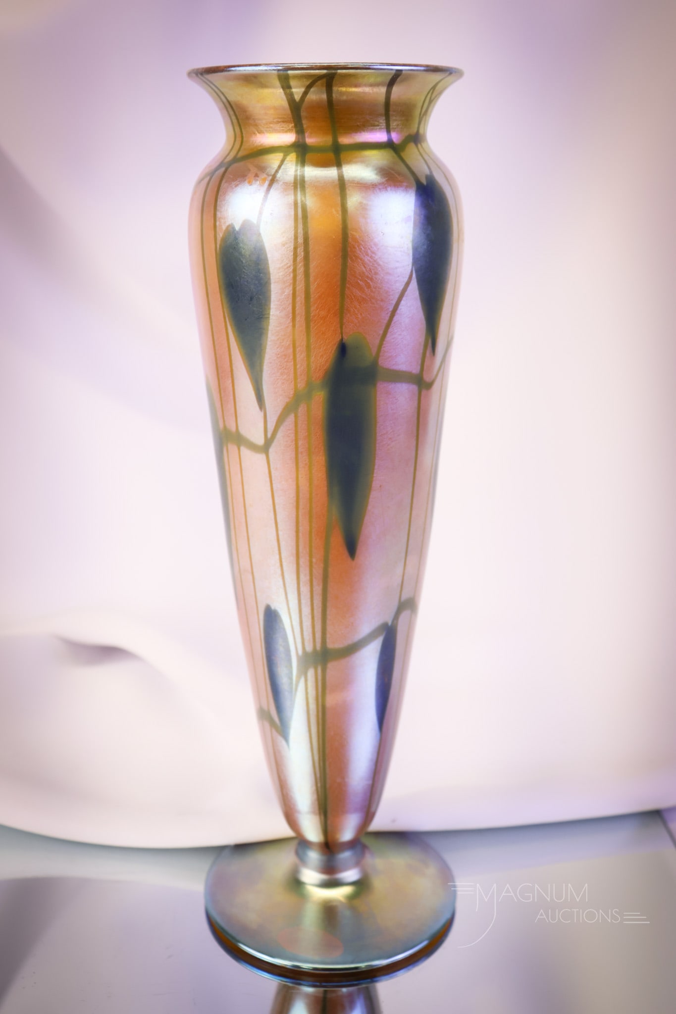 Signed Durand Footed Hanging Hearts 12" Art Glass Iridescent Vase (1 of 7)