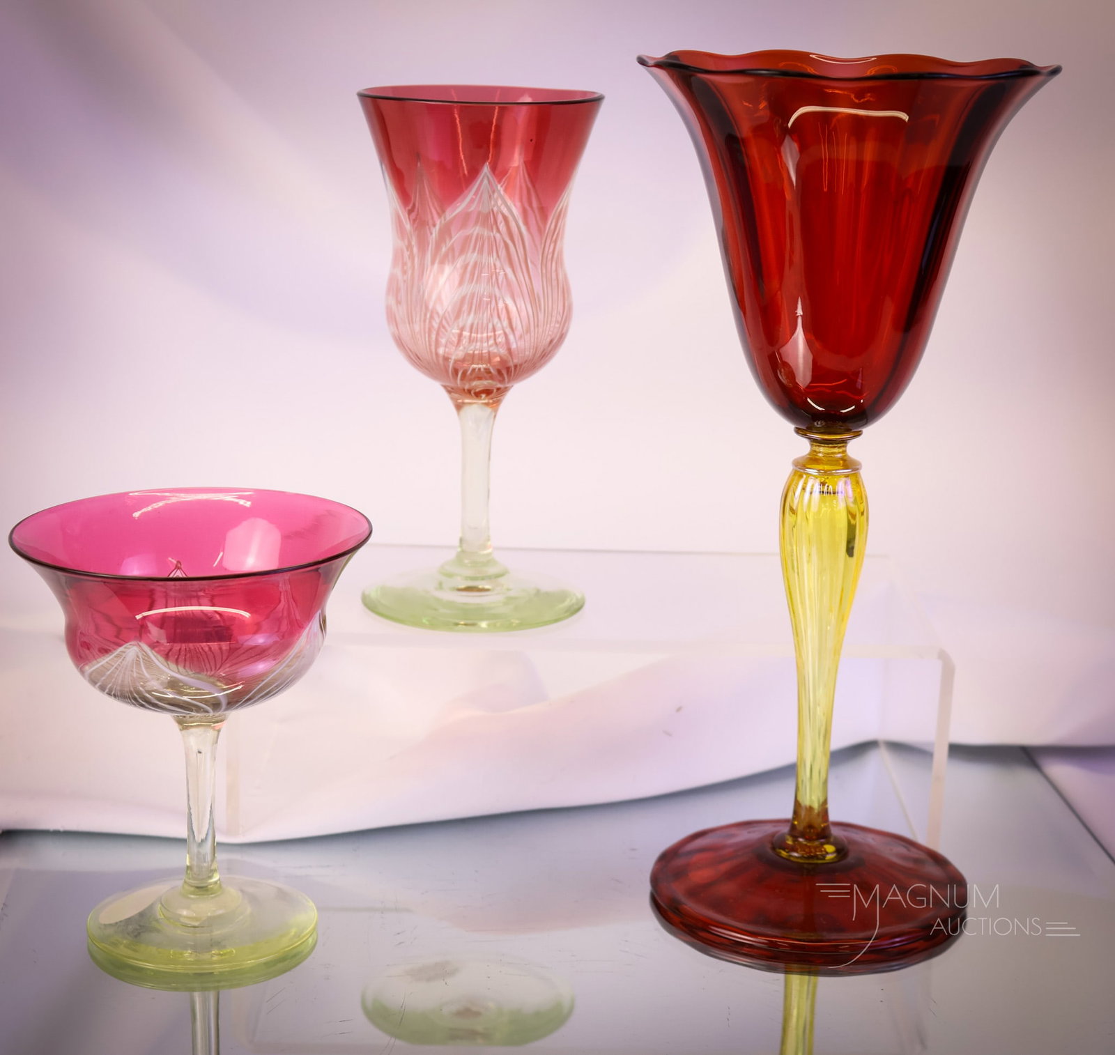 3 pc Lot Durand Glass Stemware Ruby & Ambergris & More (1 of 9)