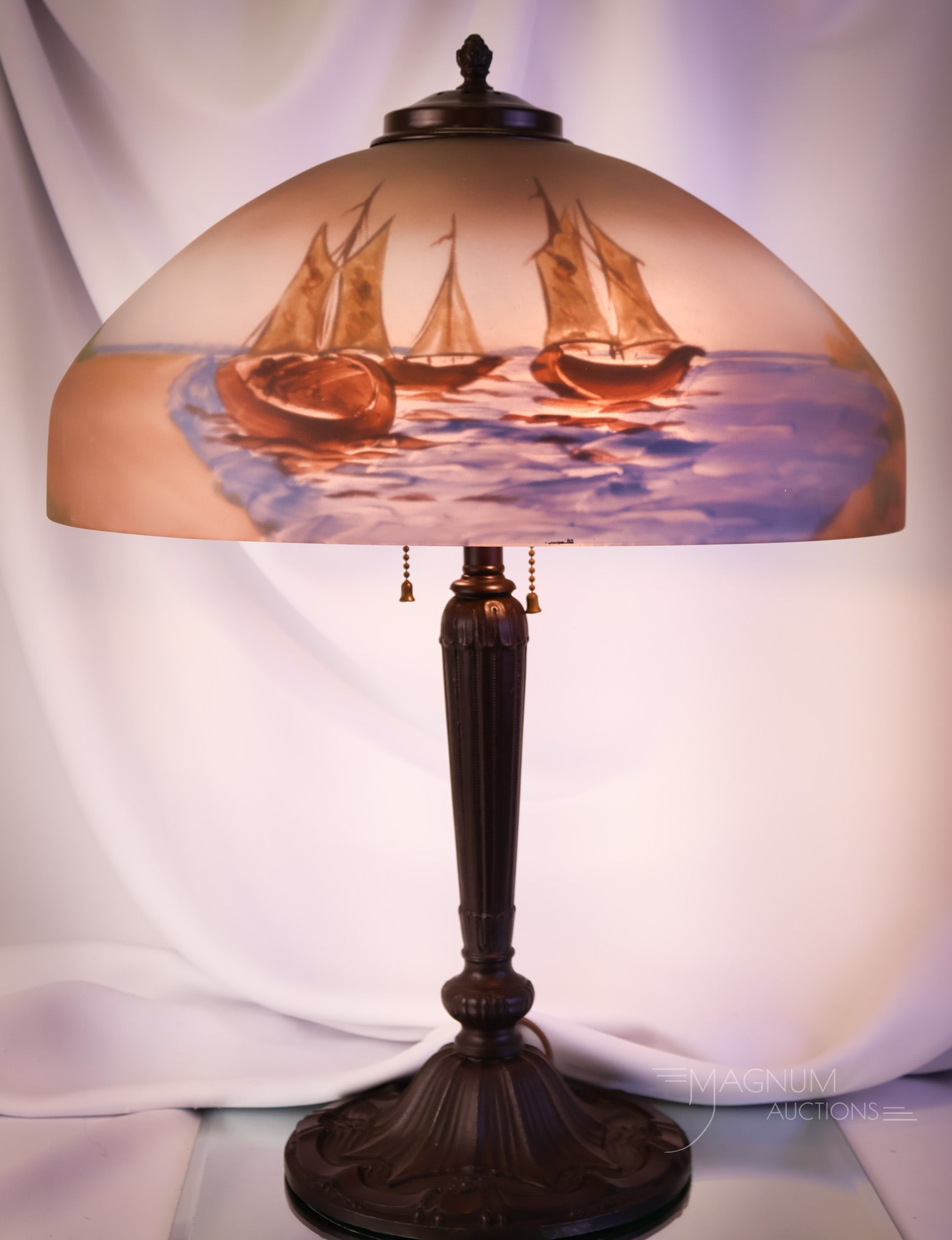 Antique Pittsburgh Reverse Painted "Sailboats" Table Lamp (1 of 17)