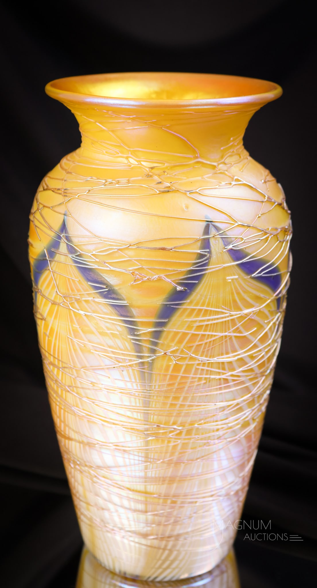 Durand Threaded Pulled Feather Orange Iridescent Art Glass Vase (1 of 8)
