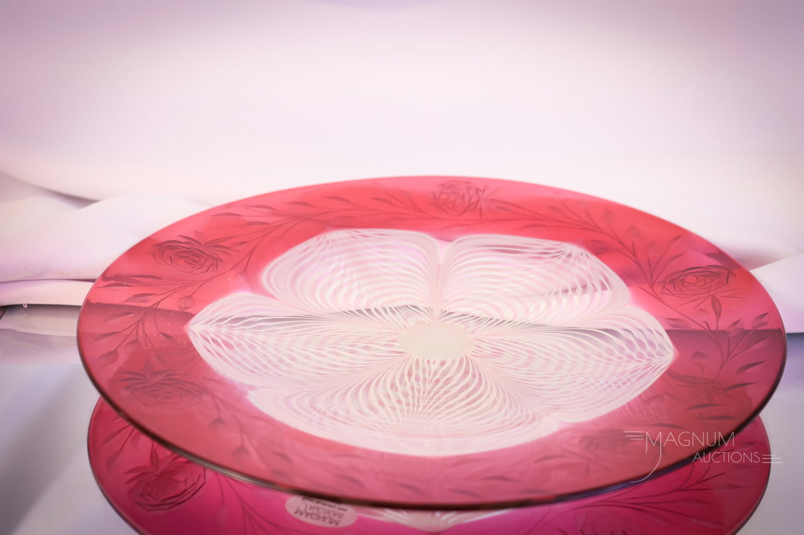 4 pc Lot Durand Ruby Pulled Feather with Rose & Leaf Cutting - 8