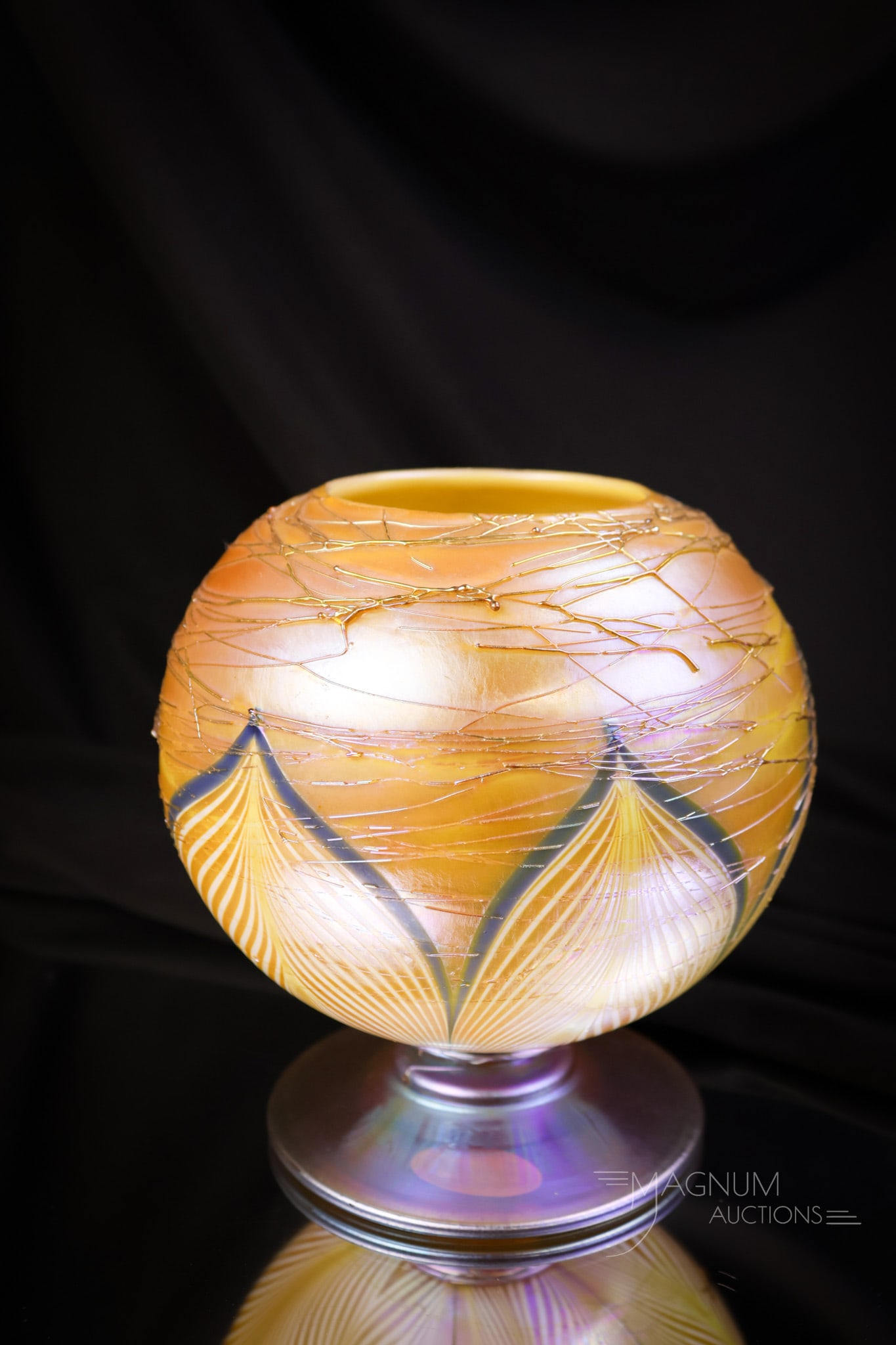 Signed Durand Orange Iridescent Footed Pulled Feather Rose Bowl (1 of 6)