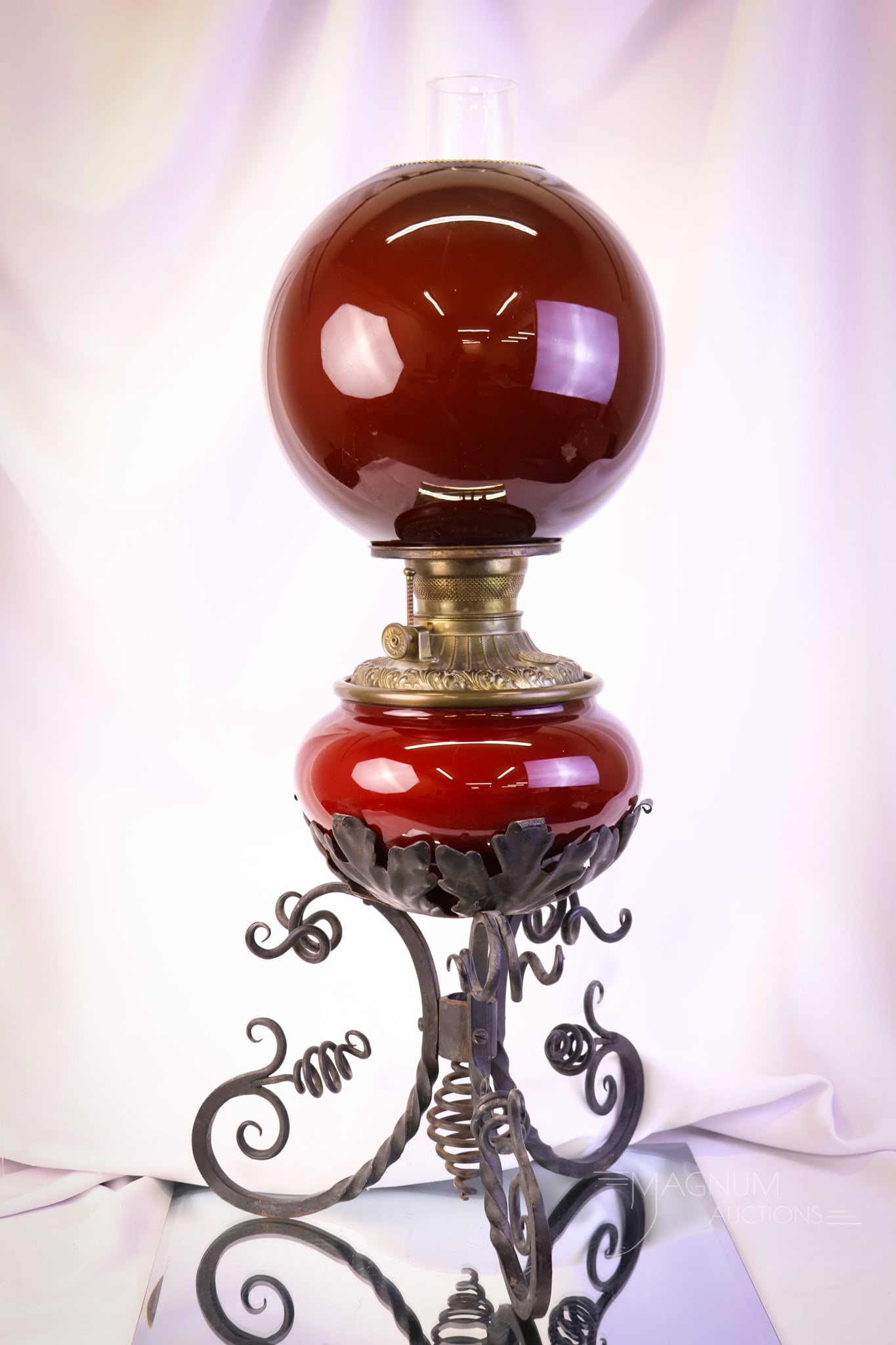 Fostoria Consolidated 24" Victorian Burgundy Cased Banquet Oil Parlor Lamp (1 of 10)