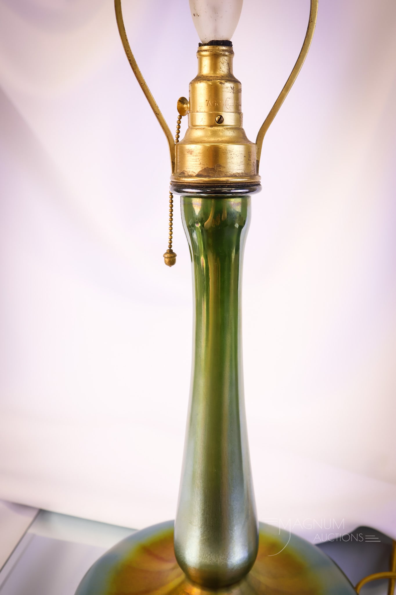 Signed "L.C.T. Tiffany Favrile" Blue Green Iridescent Glass Table Lamp - 10