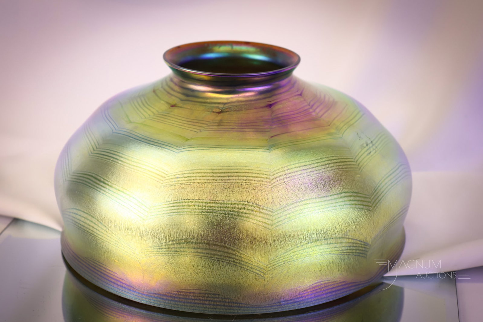 Signed "L.C.T. Tiffany Favrile" Blue Green Iridescent Glass Table Lamp - 12