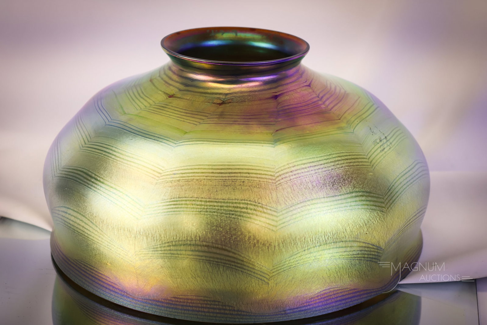 Signed "L.C.T. Tiffany Favrile" Blue Green Iridescent Glass Table Lamp - 13