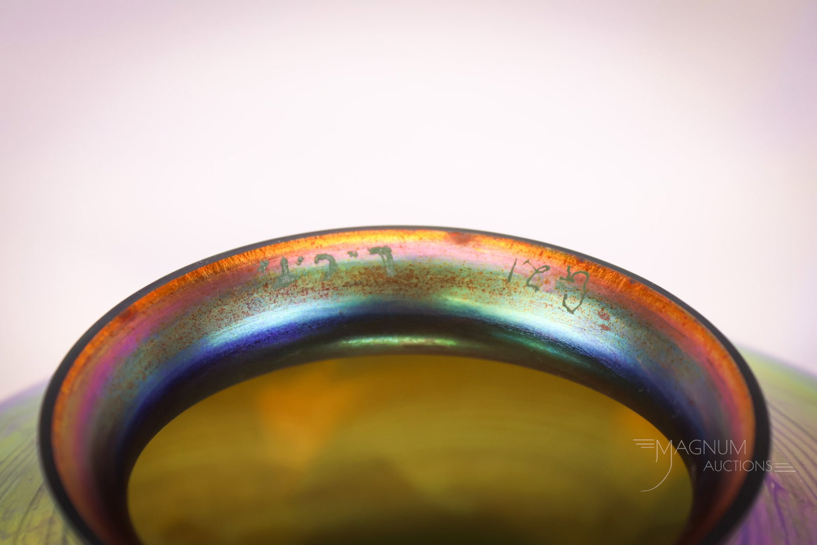 Signed "L.C.T. Tiffany Favrile" Blue Green Iridescent Glass Table Lamp - 14
