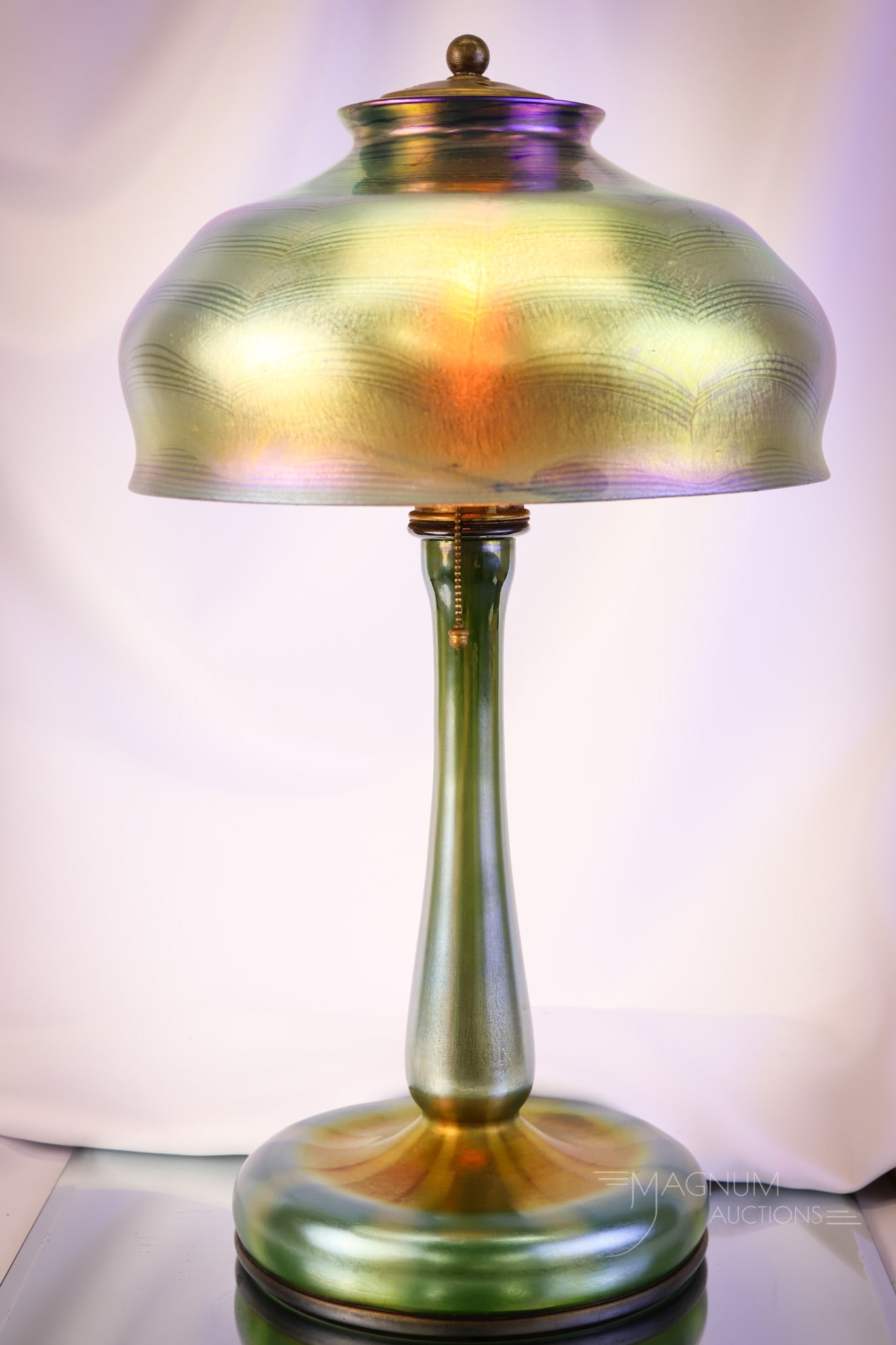 Signed "L.C.T. Tiffany Favrile" Blue Green Iridescent Glass Table Lamp - 2