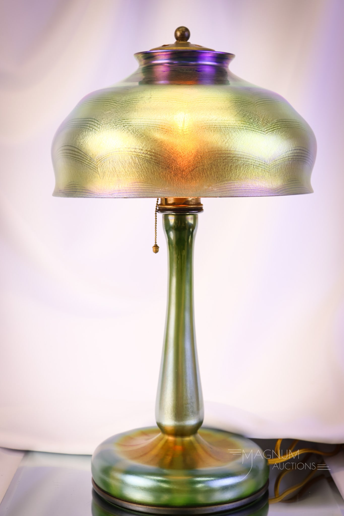 Signed "L.C.T. Tiffany Favrile" Blue Green Iridescent Glass Table Lamp - 3