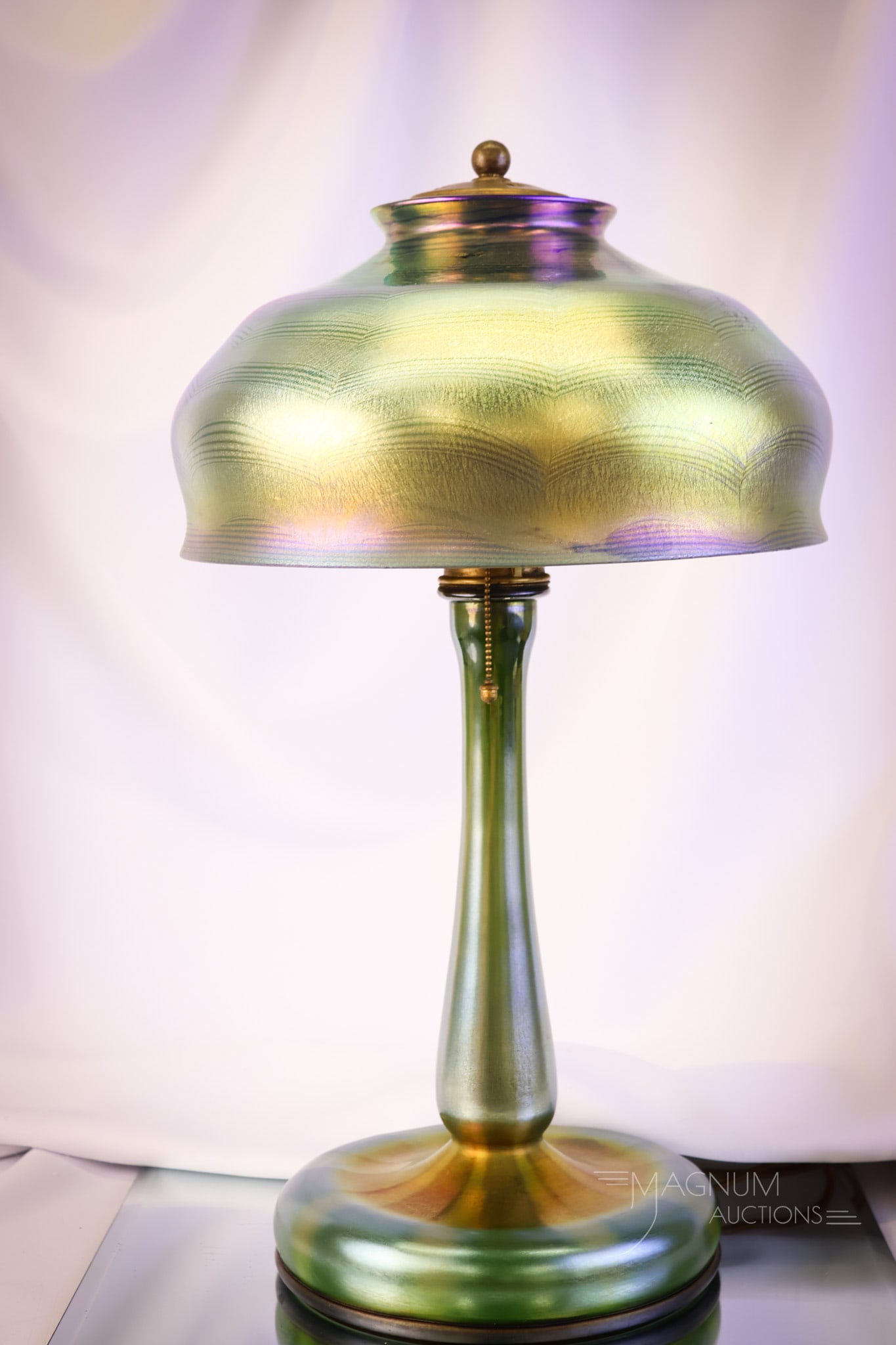 Signed "L.C.T. Tiffany Favrile" Blue Green Iridescent Glass Table Lamp - 5