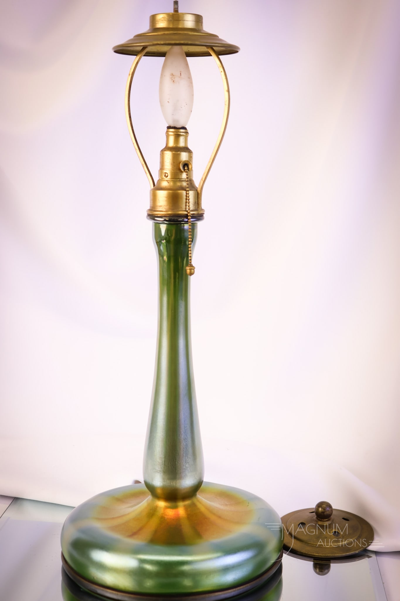 Signed "L.C.T. Tiffany Favrile" Blue Green Iridescent Glass Table Lamp - 6