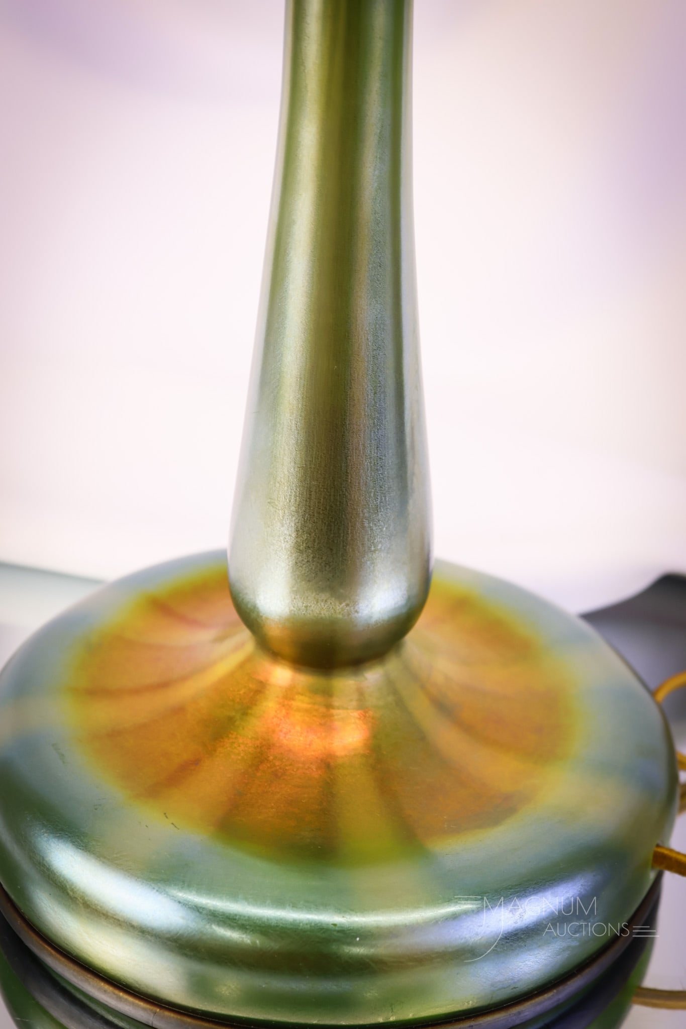 Signed "L.C.T. Tiffany Favrile" Blue Green Iridescent Glass Table Lamp - 9