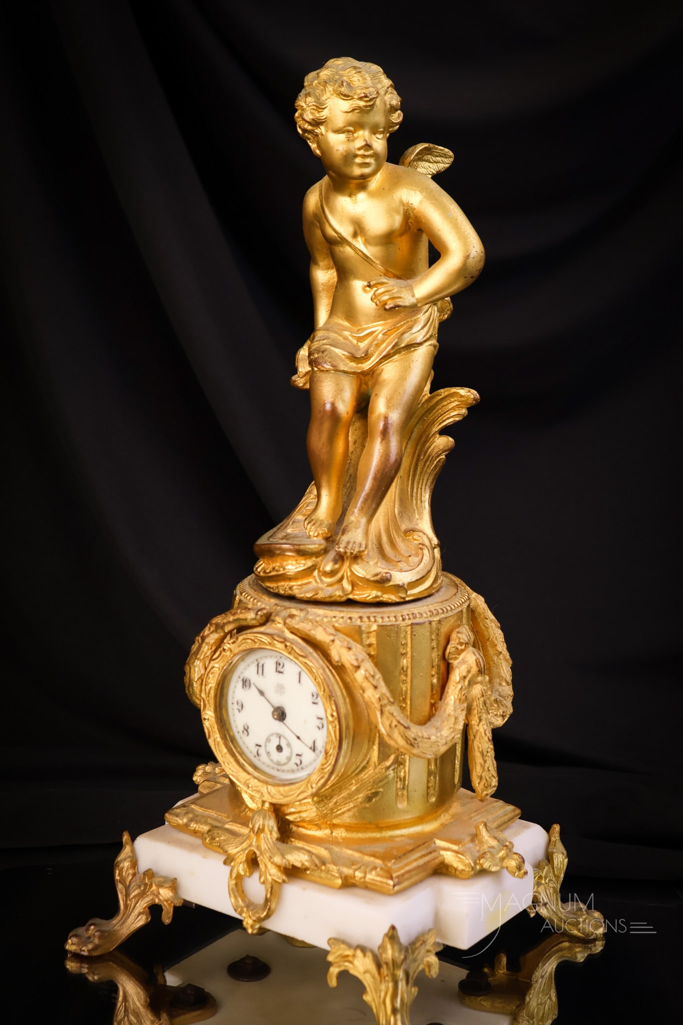 Victorian Jennings Bros. Figural Cherub Clock w/ Marble (1 of 10)