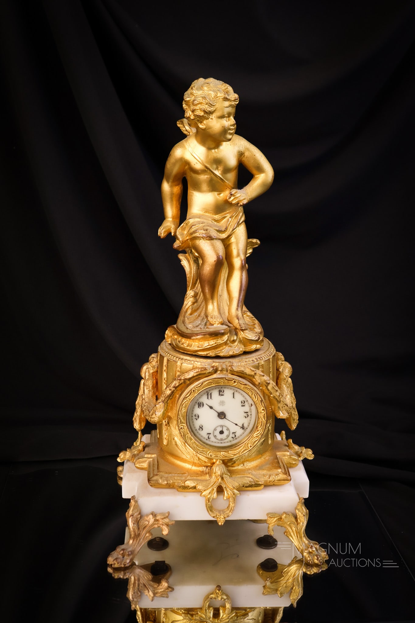 Victorian Jennings Bros. Figural Cherub Clock w/ Marble - 2