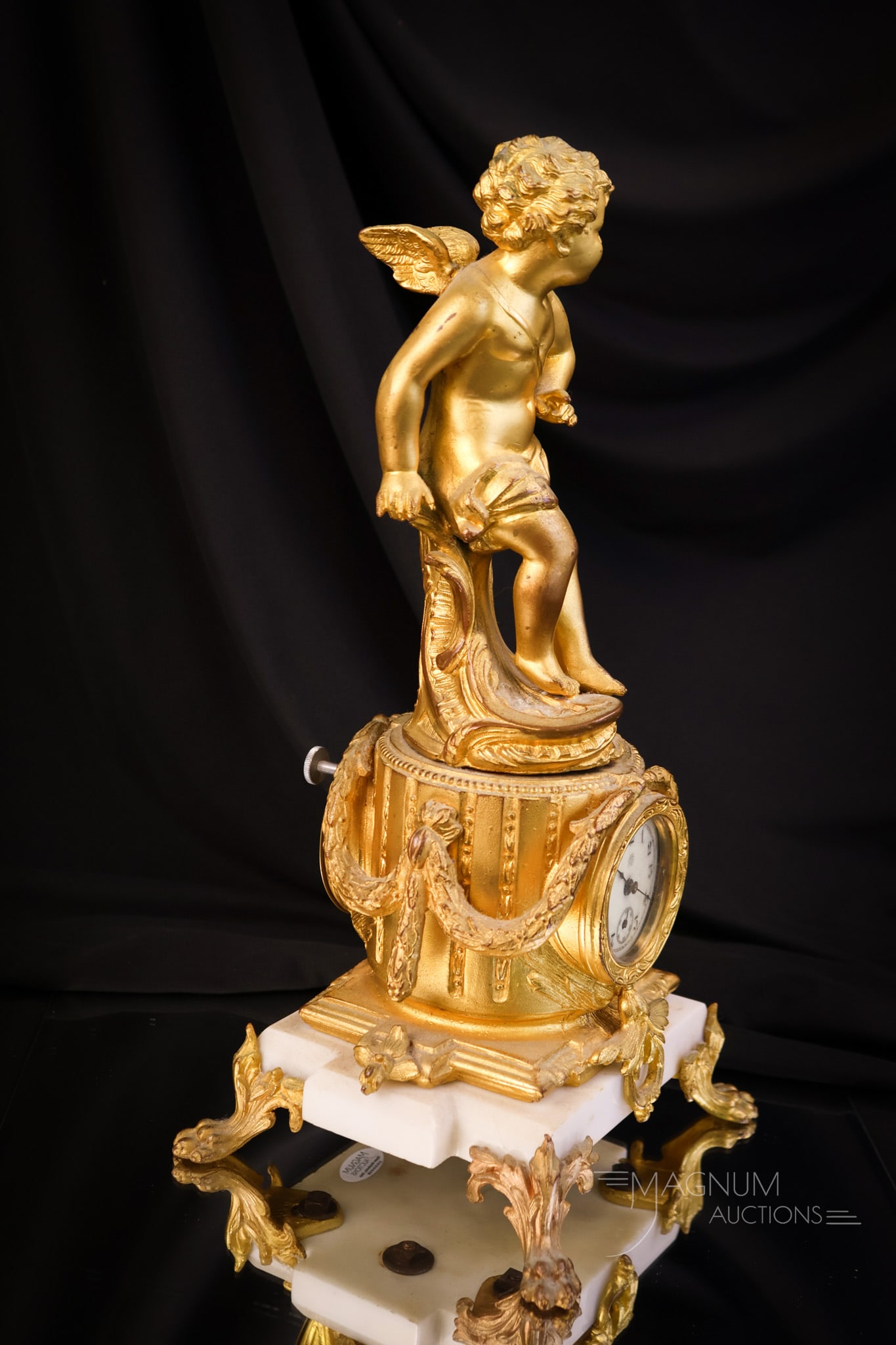 Victorian Jennings Bros. Figural Cherub Clock w/ Marble - 3