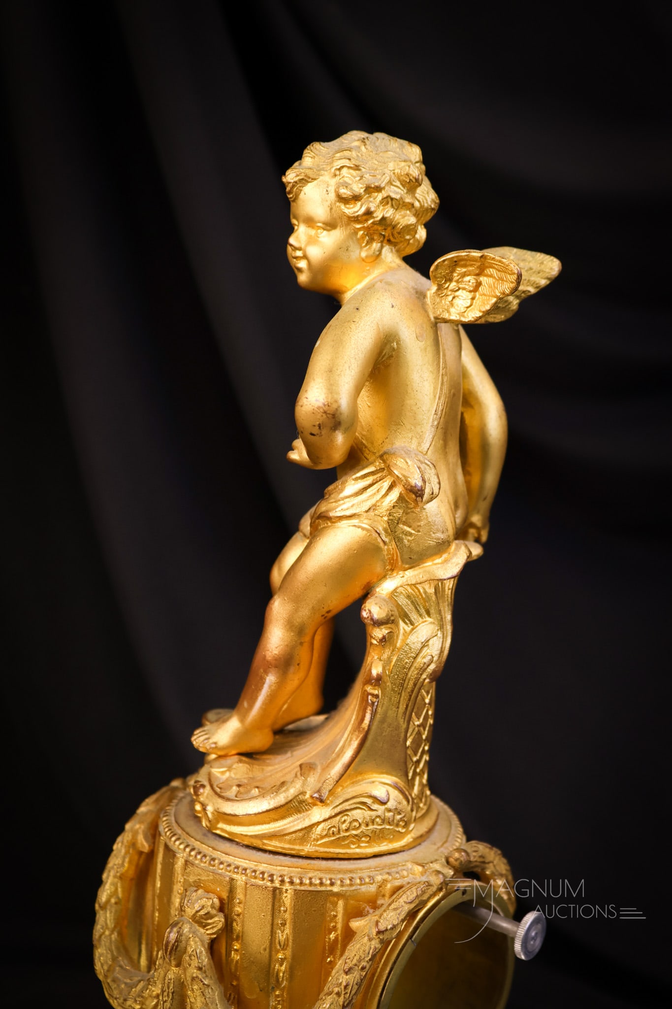 Victorian Jennings Bros. Figural Cherub Clock w/ Marble - 7