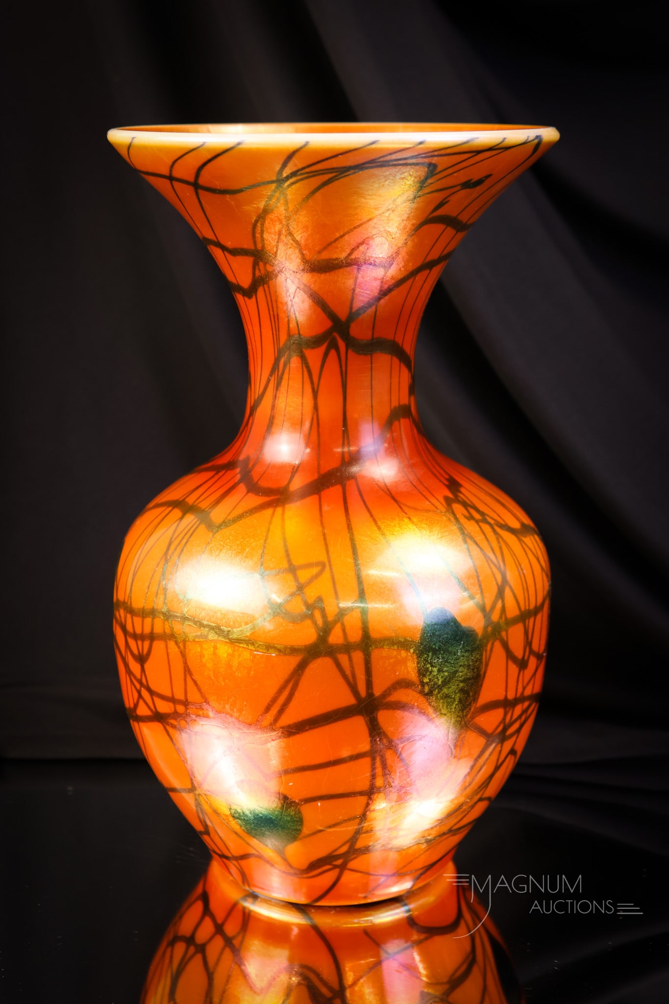 Imperial Freehand Lead Lustre Heart & Vine Orange Blue Art Glass Vase (1 of 5)