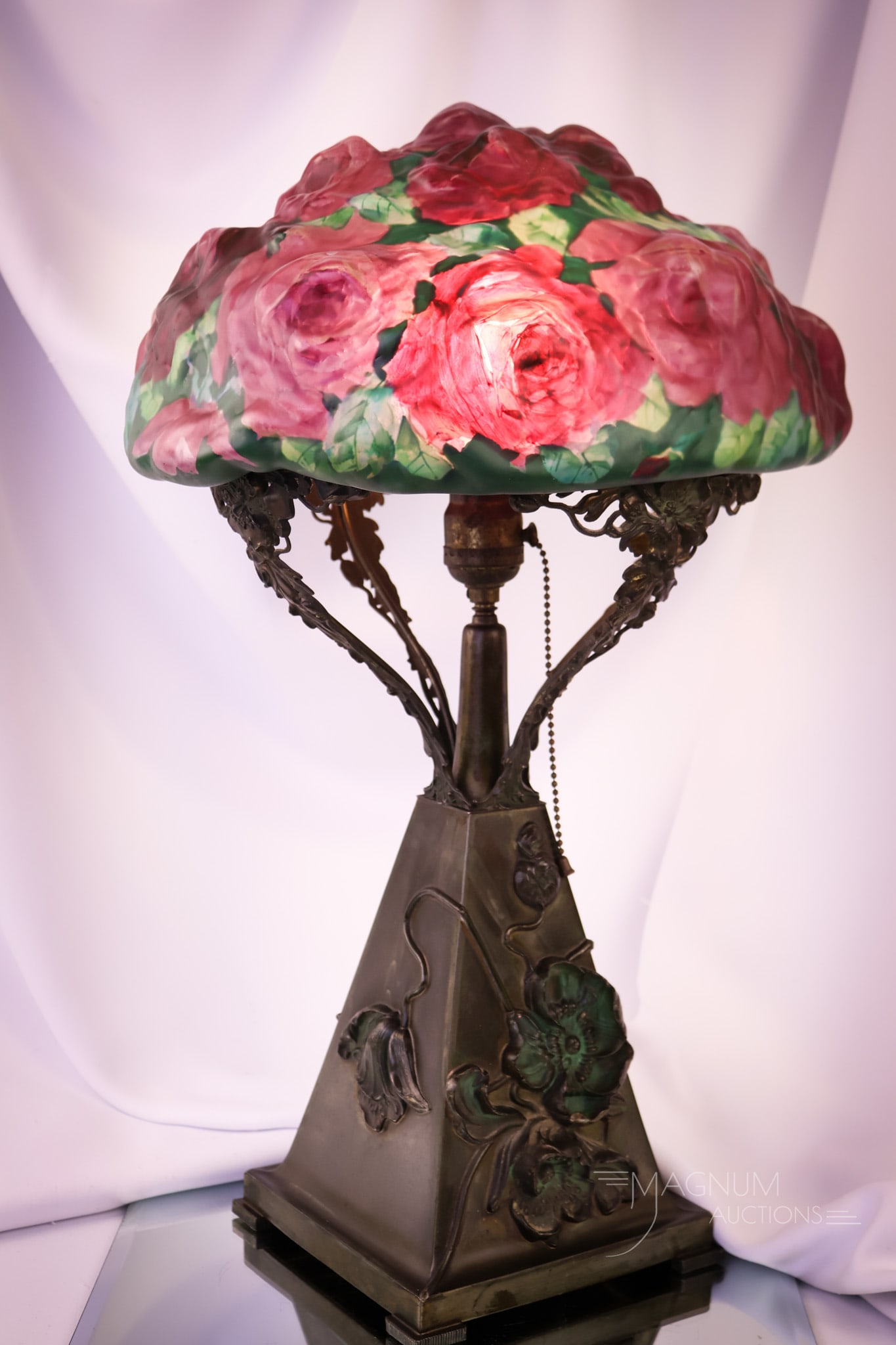 Pairpoint Puffy Reverse Painted Rose Bouquet Antique Table Lamp (1 of 18)