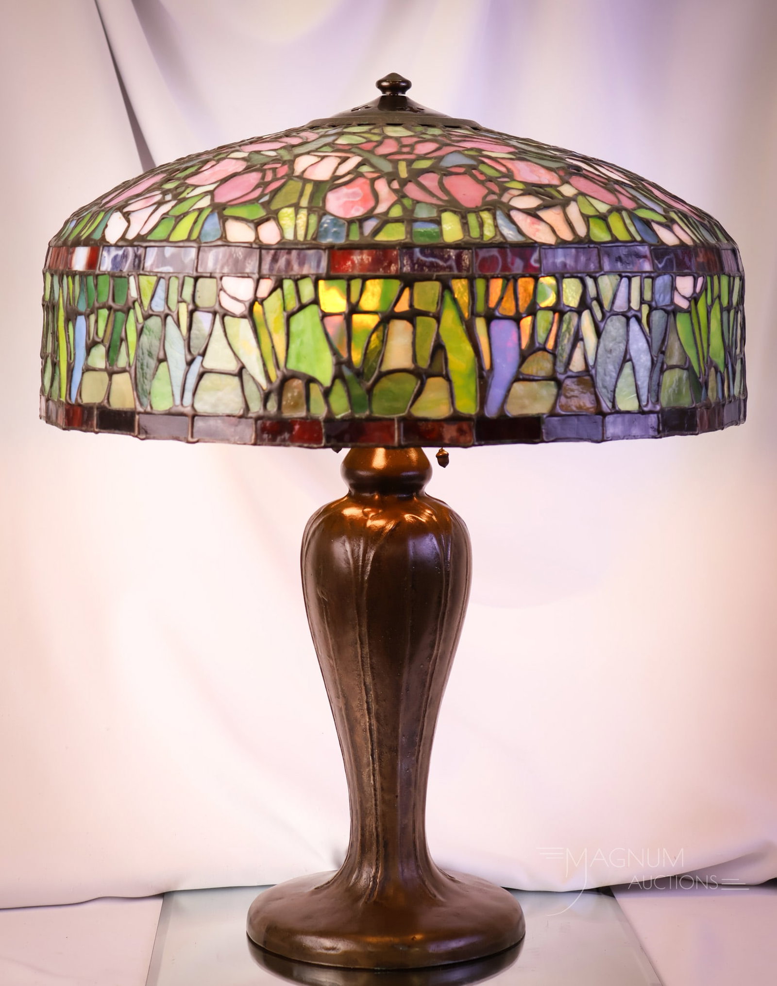 Marked Handel Antique Table Lamp Leade Art Glass Tulip Shade (1 of 16)