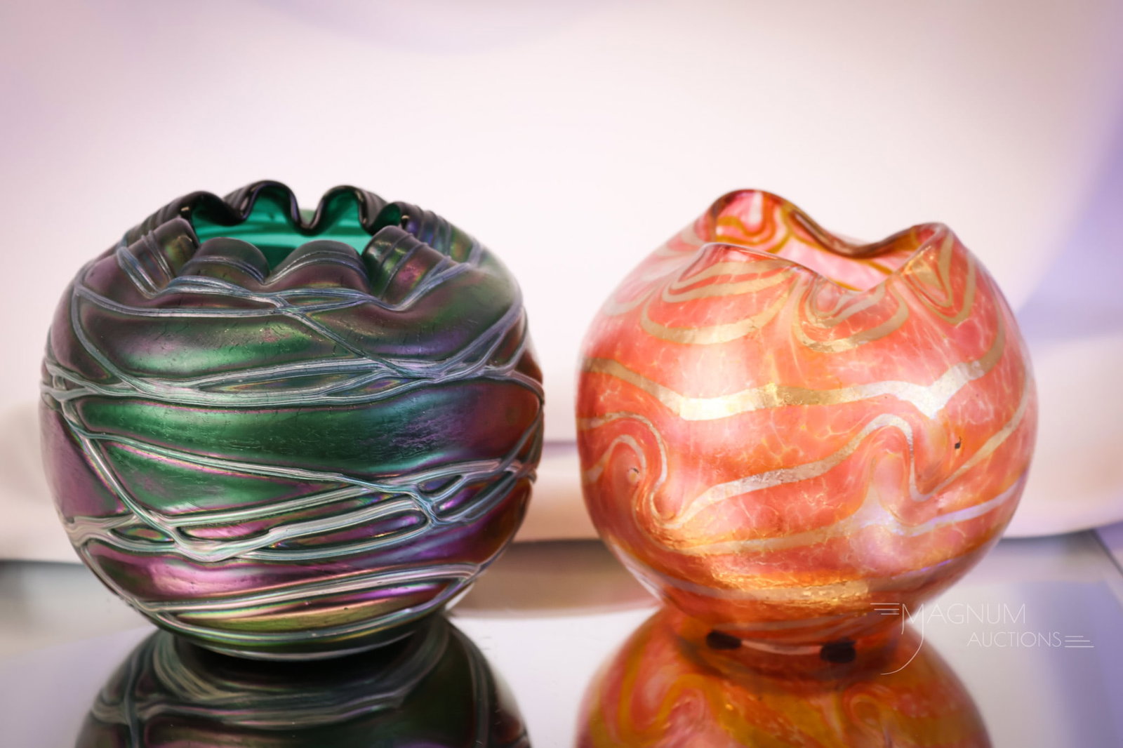 2 pc Austria Art Glass Rose Bowls Pallme Koenig & Fritz Heckert (1 of 7)