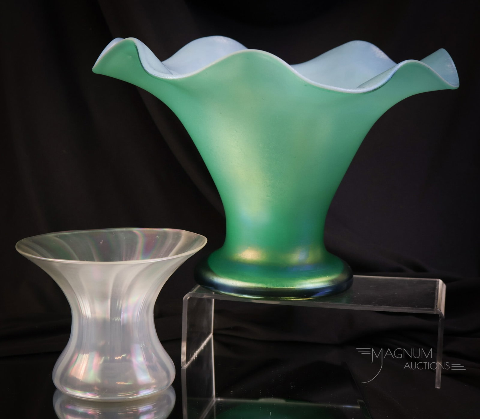 2 pc Lot Poschinger Iridescent Art Glass Vases (1 of 10)