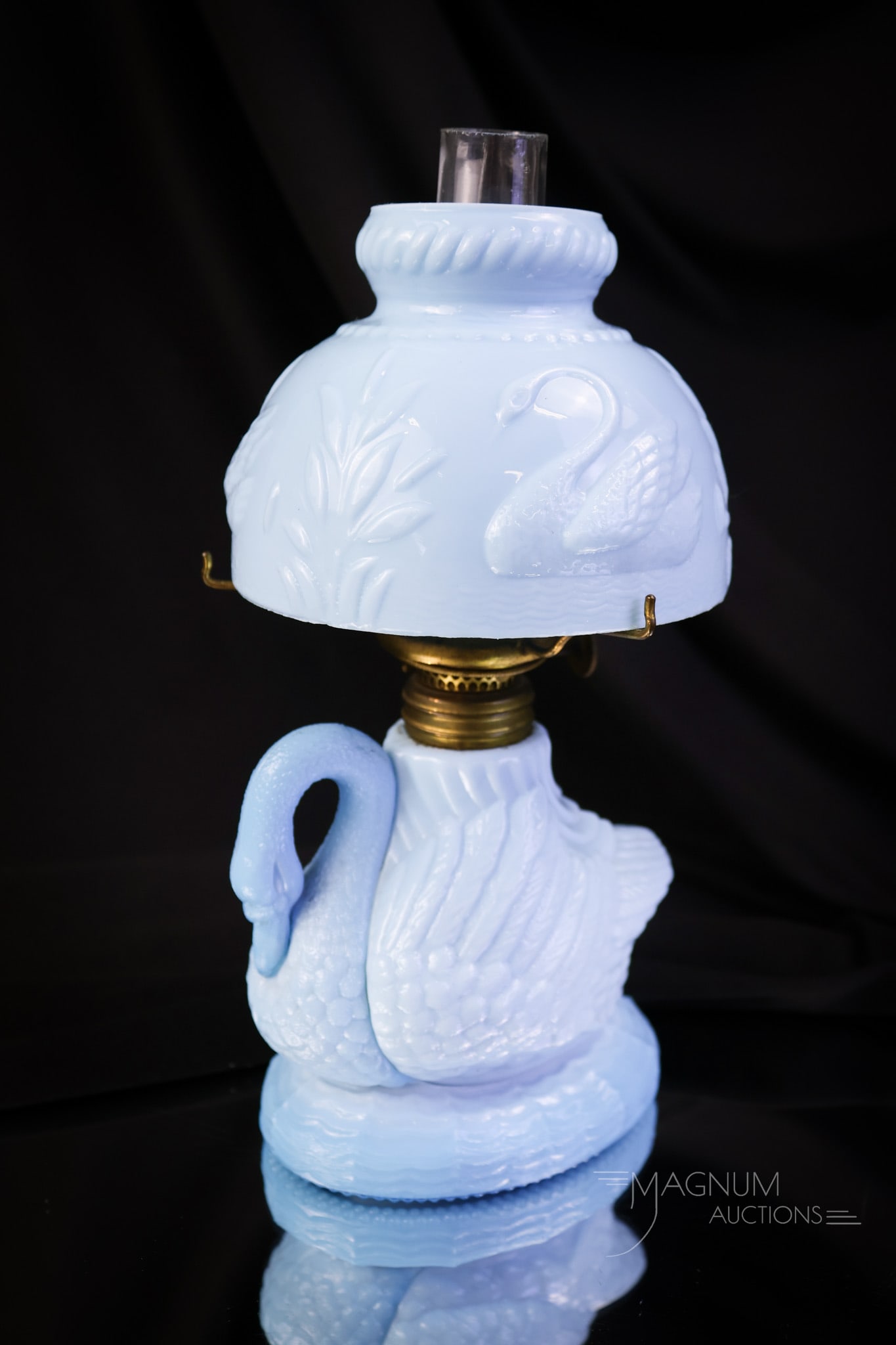 Scarce Atterbury Blue Milk Glass Swan Miniature Victorian Glass Oil Lamp (1 of 12)