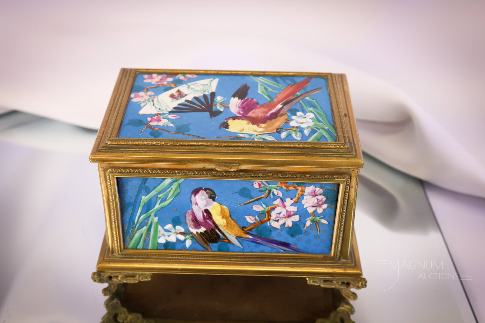 Antique Victorian Bronze & Porcelain Hand Painted Parrots Jewelry Casket (1 of 8)