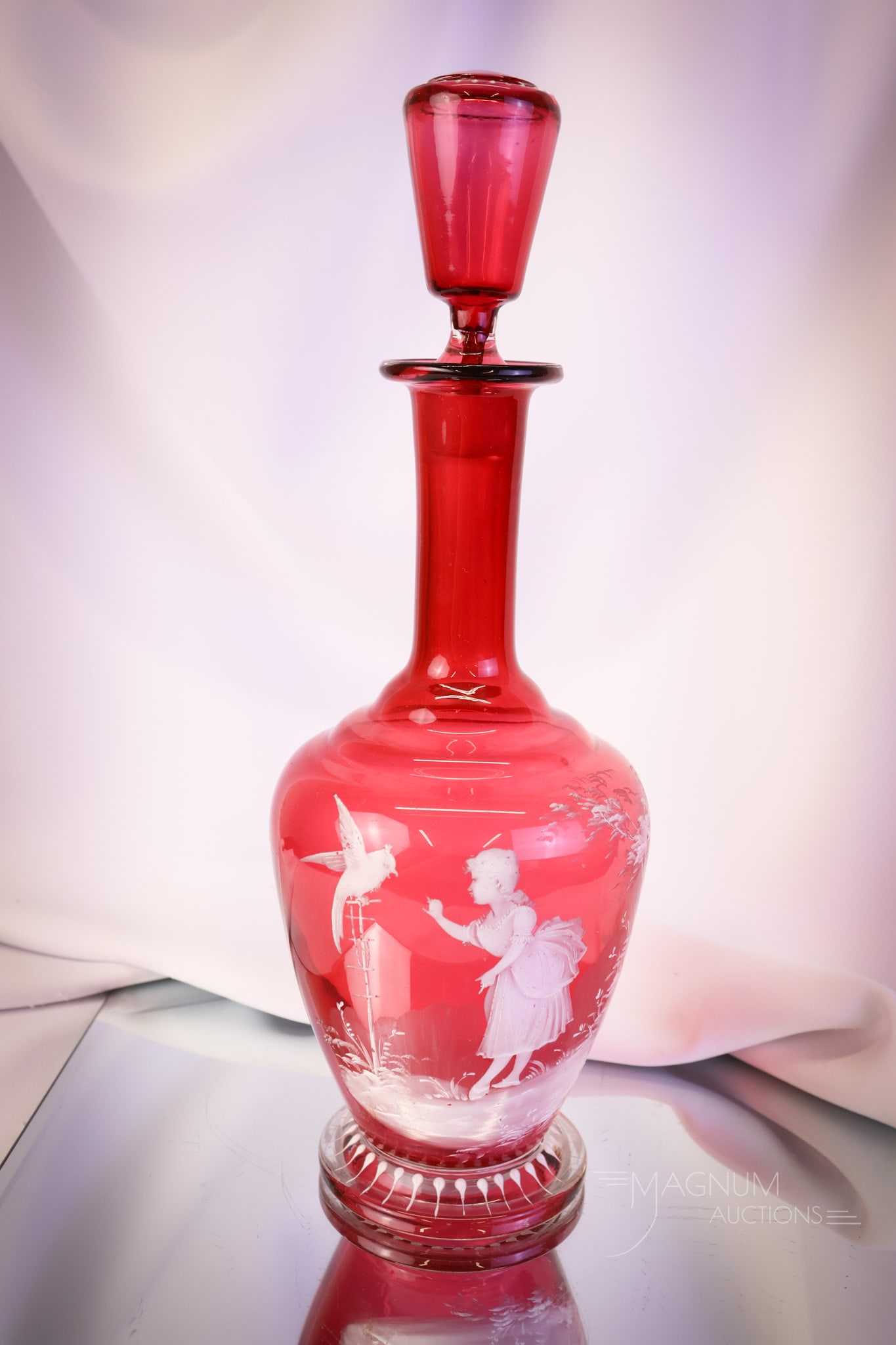 Monumental 14 1/4" Cranberry mary Gregory Enameled Victorian Glass Decanter (1 of 6)